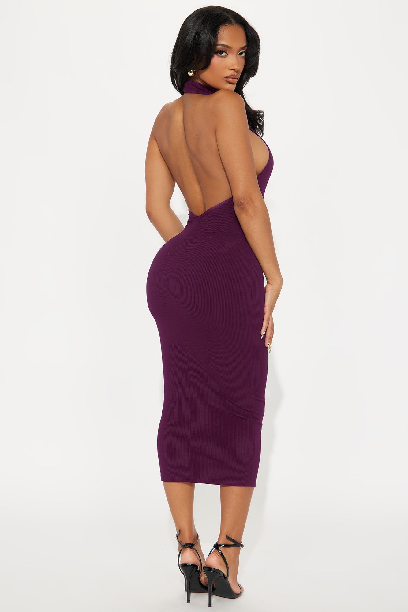 Cassandra Snatched Midi Dress - Plum