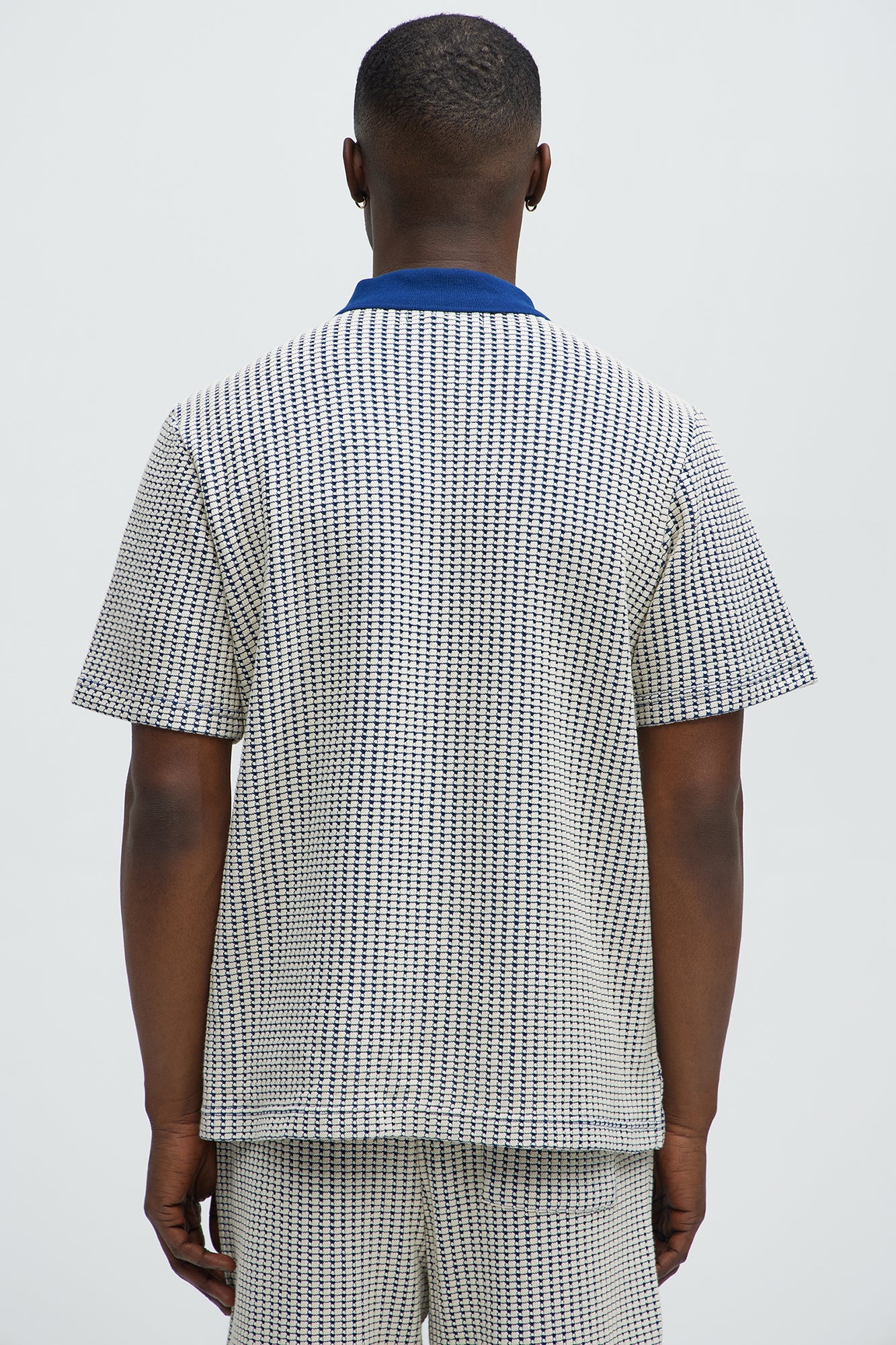 Devin Crochet Contrast Trim Johnny Collar Polo - Blue/combo