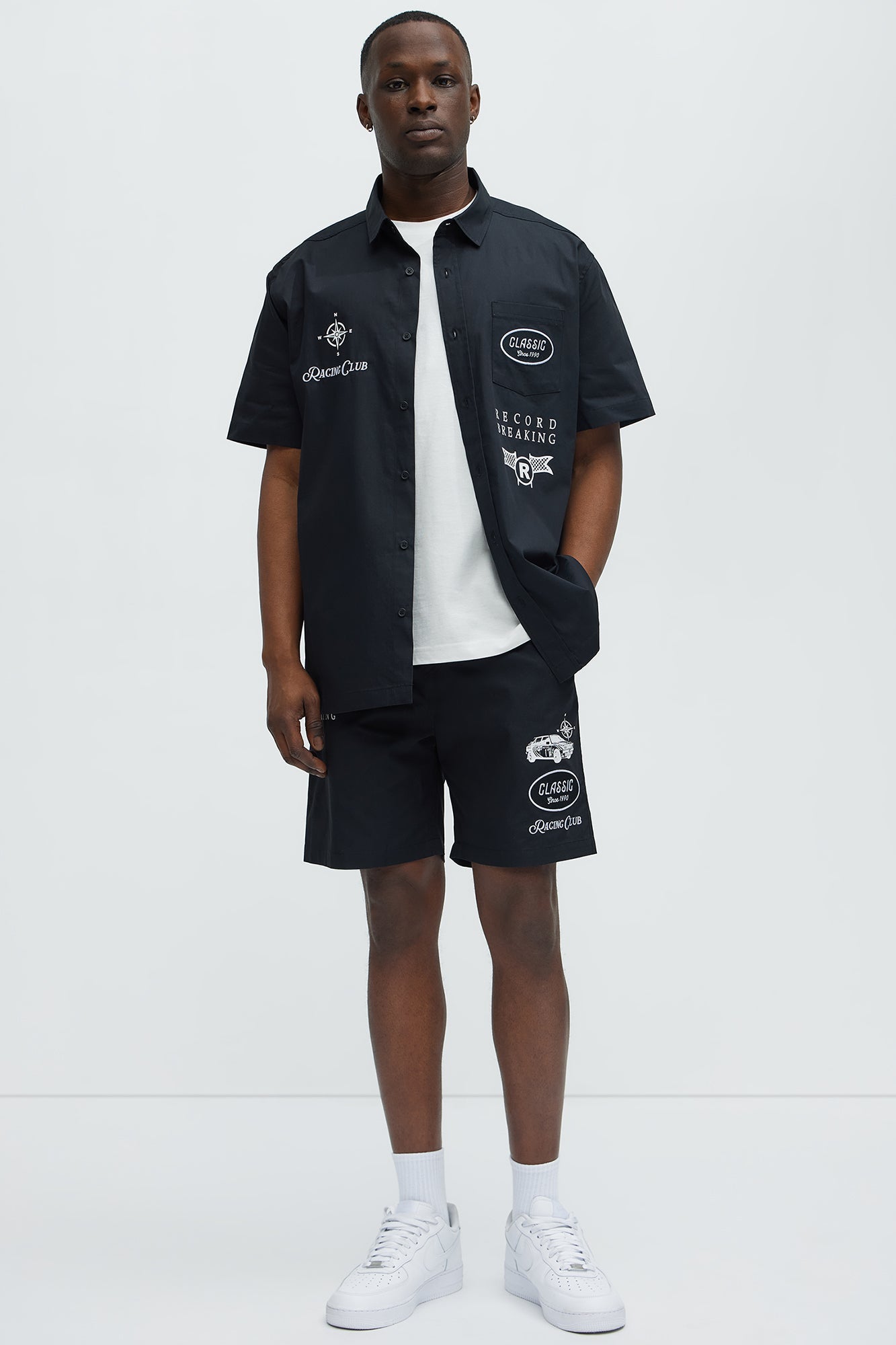 Racing Club Relaxed Drawstring Shorts - Black
