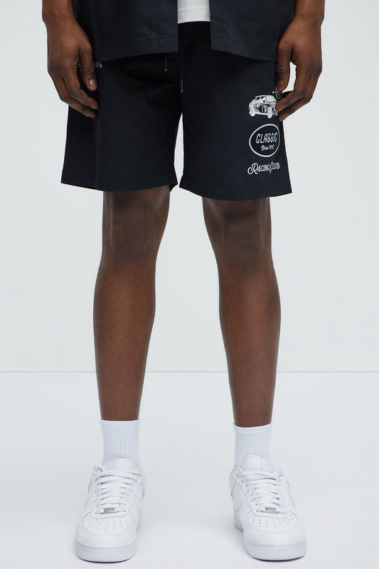 Racing Club Relaxed Drawstring Shorts - Black