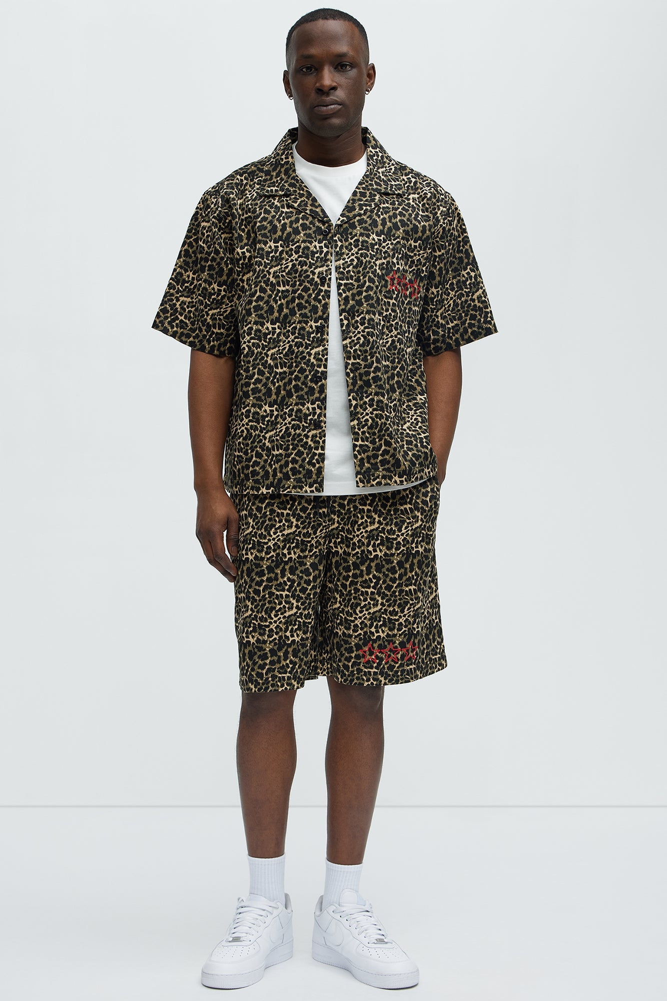 Cheetah Star Animal Print Relaxed Shorts - Brown Combo