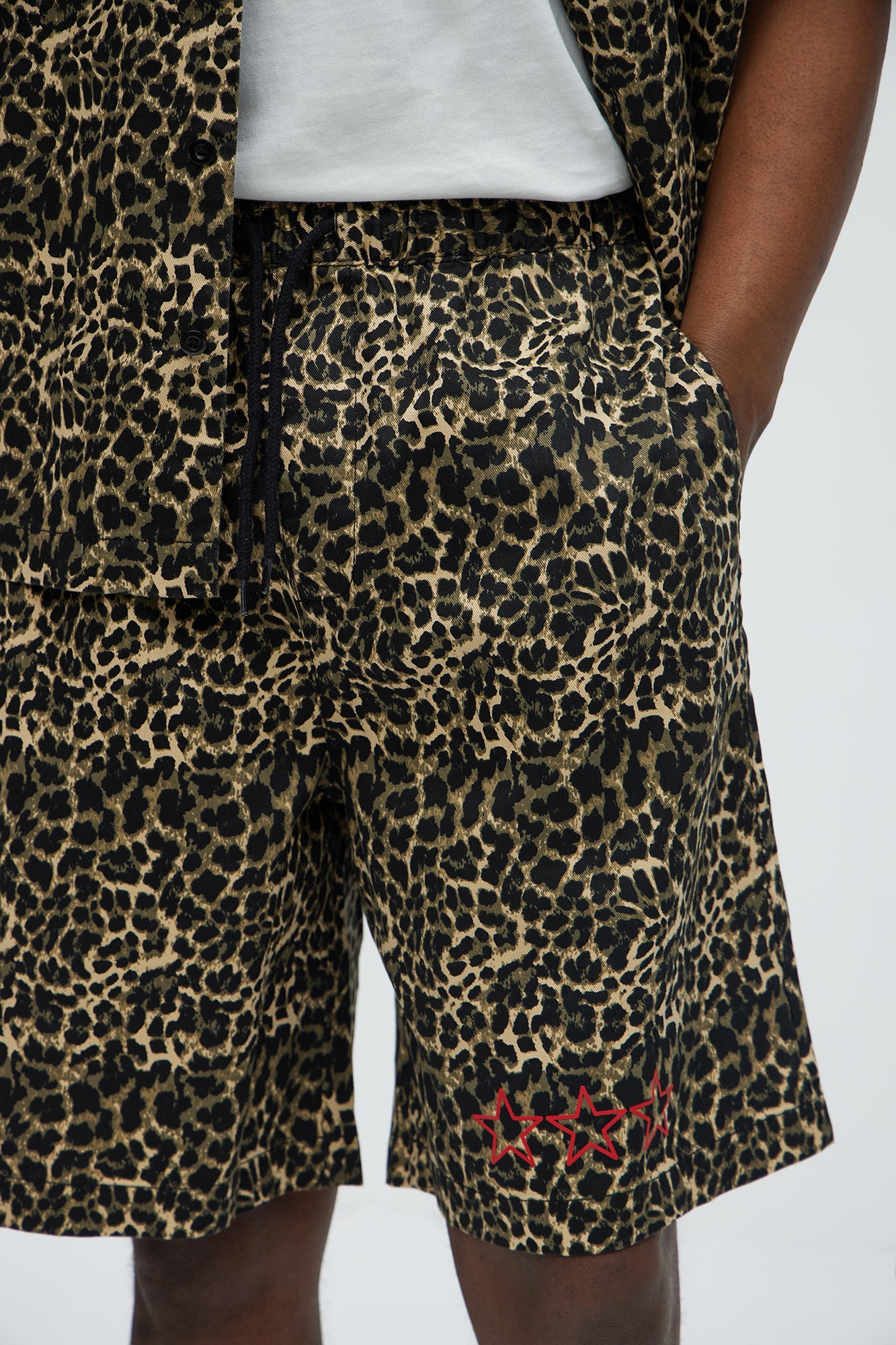 Cheetah Star Animal Print Relaxed Shorts - Brown Combo