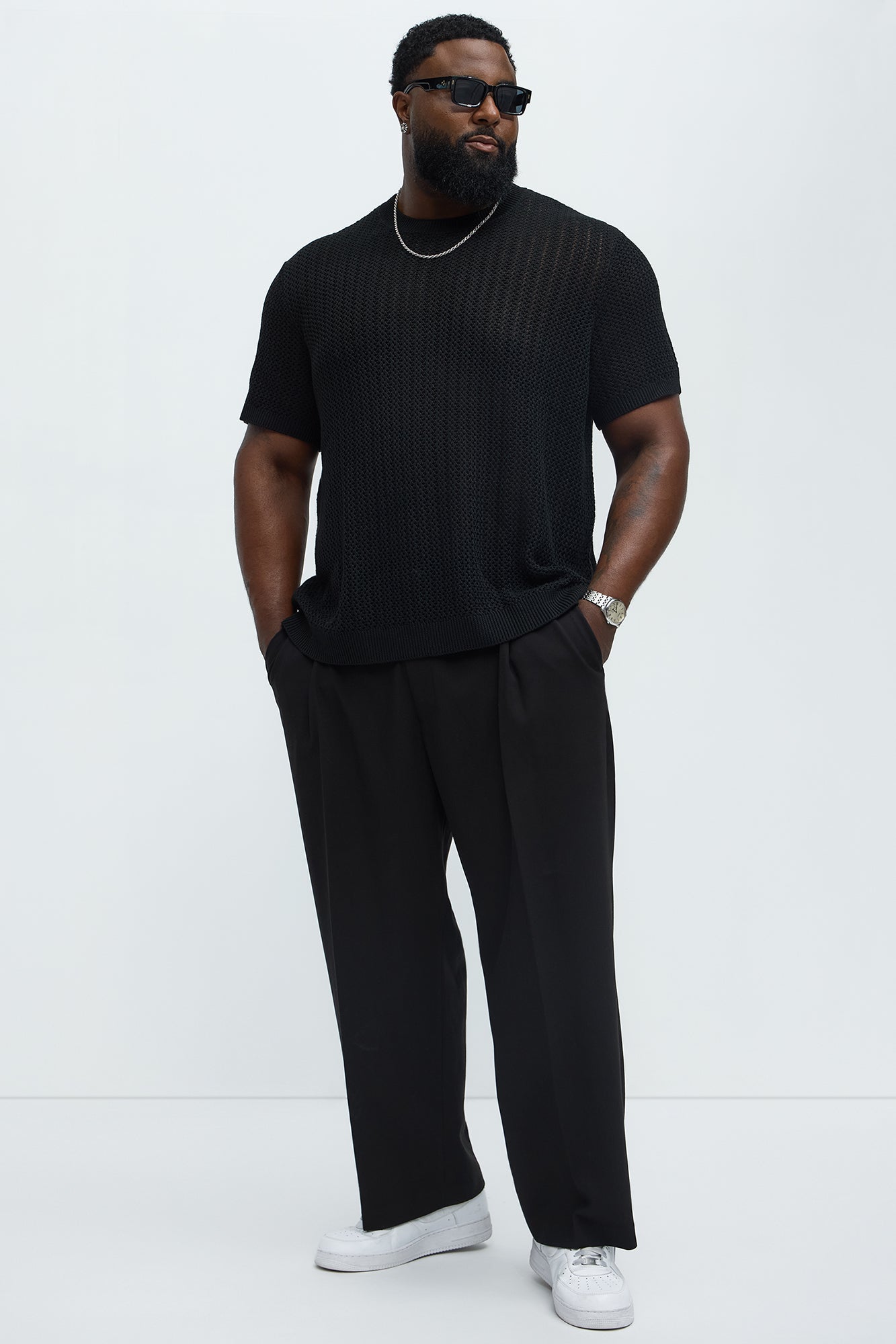 Jace Crochet Short Sleeve Tee - Black