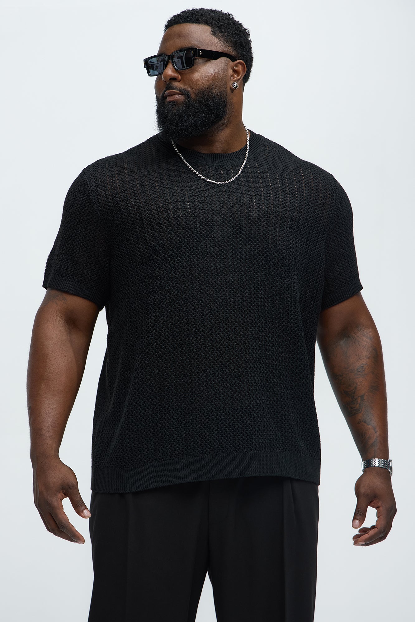 Jace Crochet Short Sleeve Tee - Black