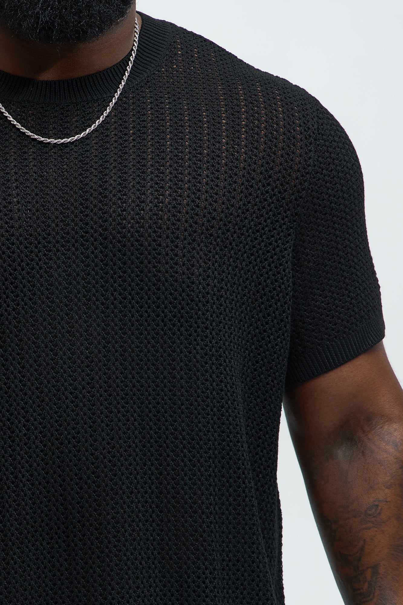 Jace Crochet Short Sleeve Tee - Black