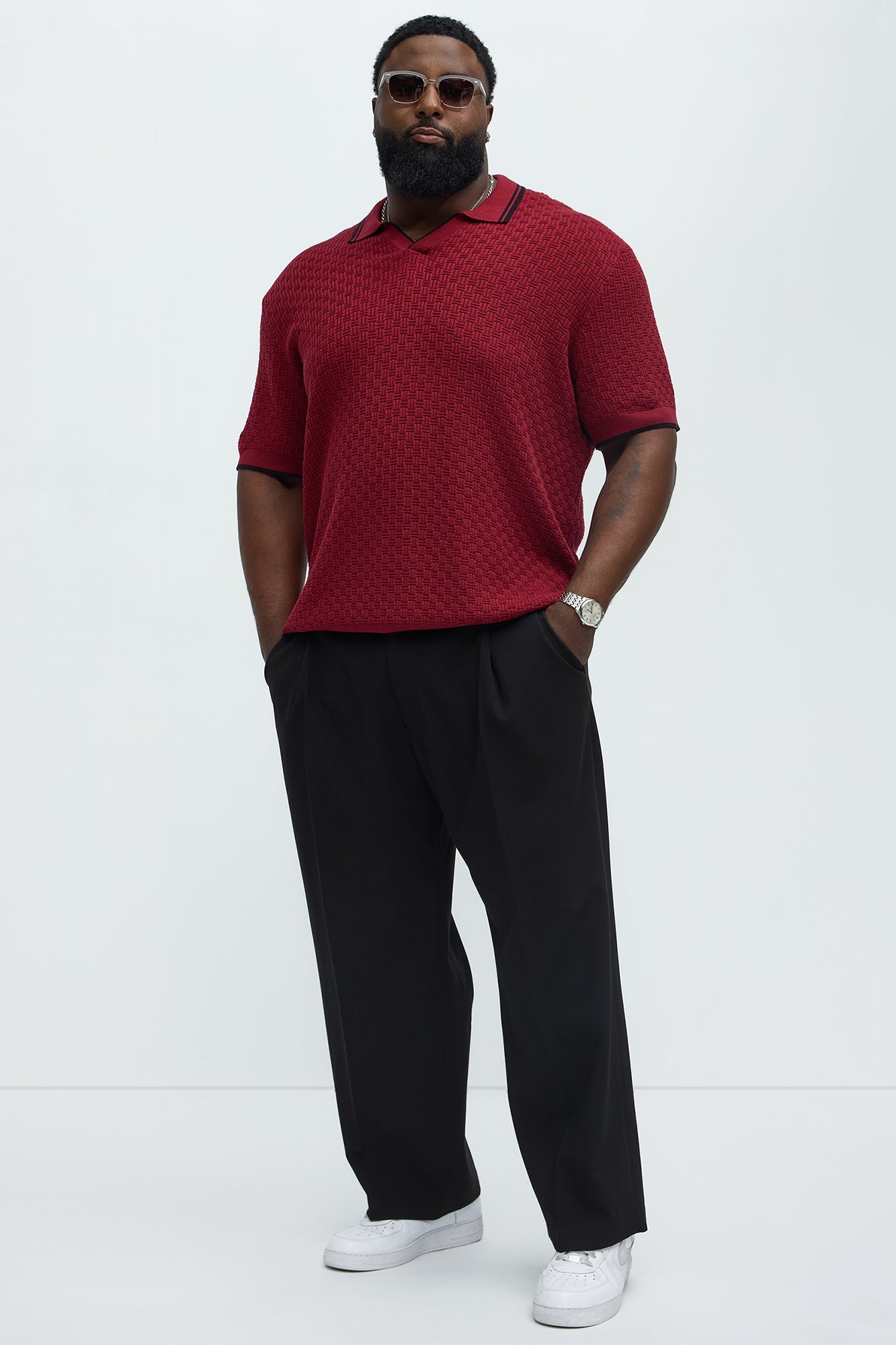 Mario Knitted Johnny Collar Polo - Red