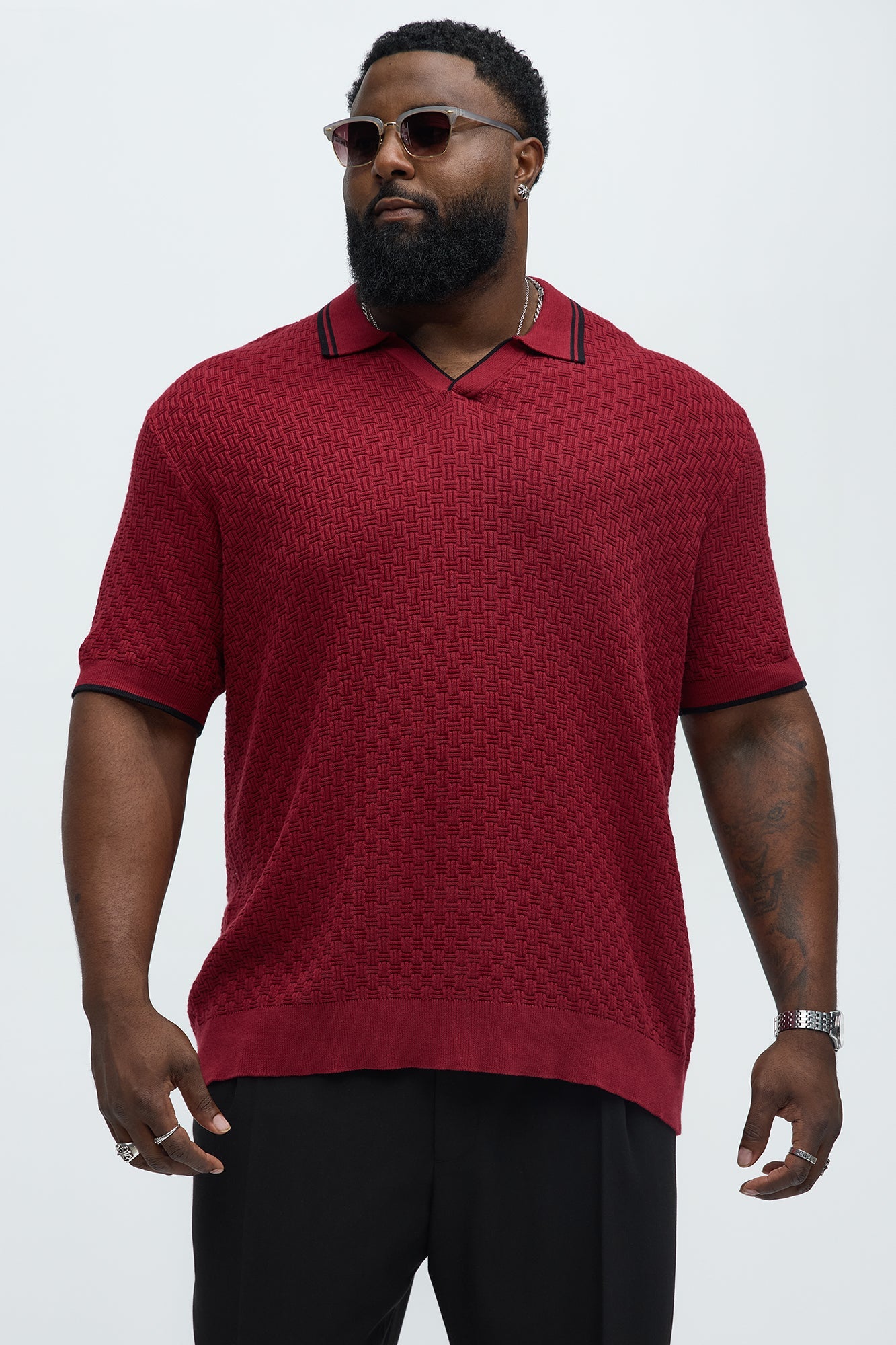 Mario Knitted Johnny Collar Polo - Red