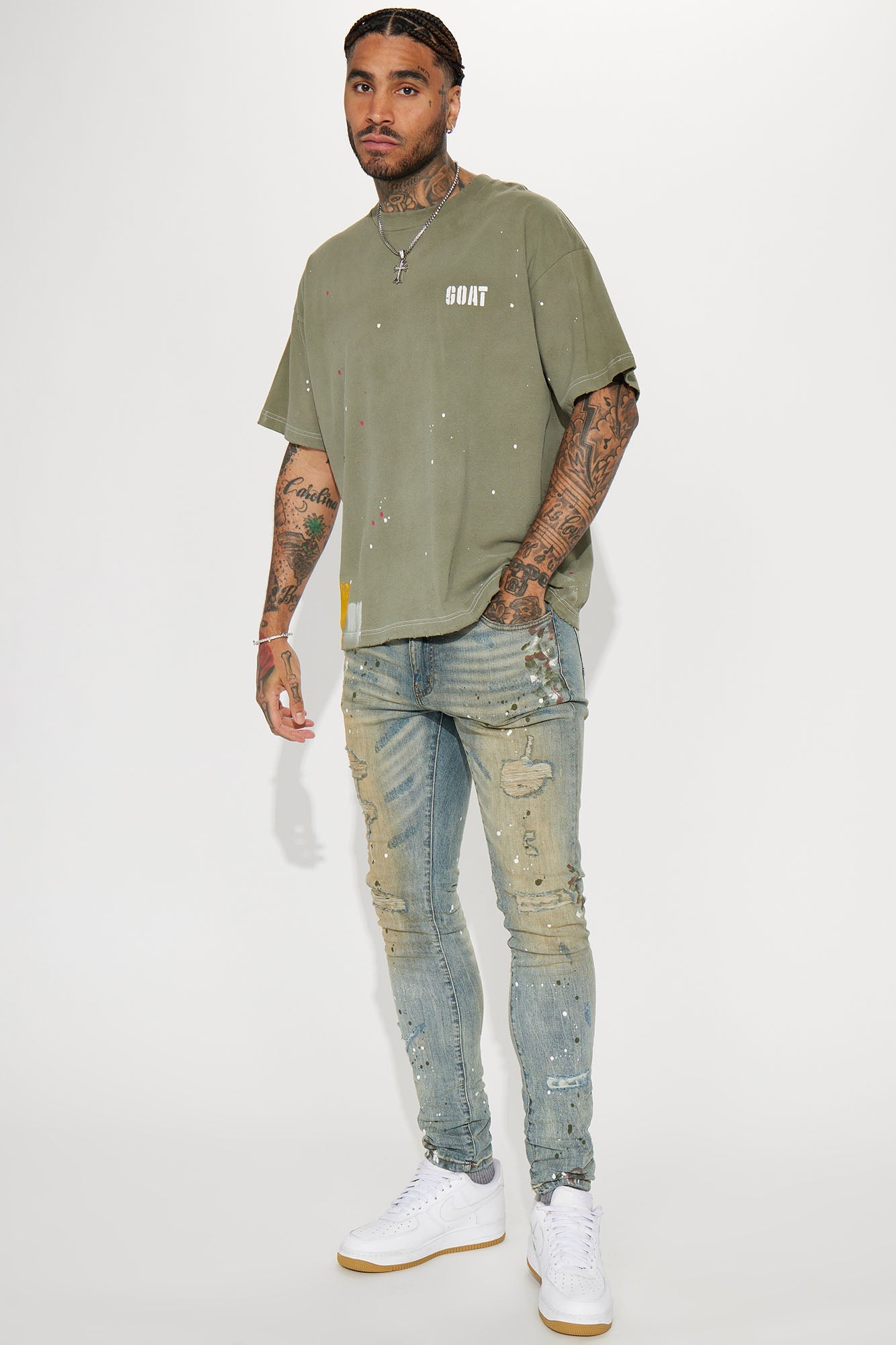 GOAT Paint Splatter Oversized Short Sleeve Tee - Olive