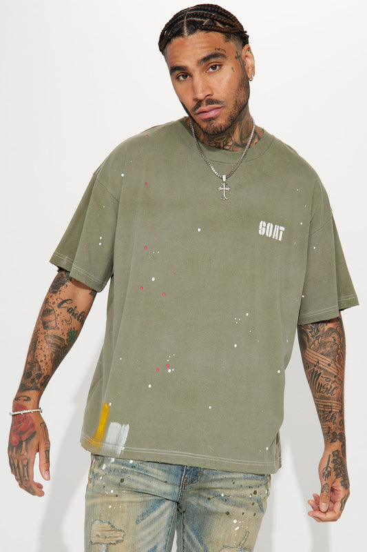 GOAT Paint Splatter Oversized Short Sleeve Tee - Olive