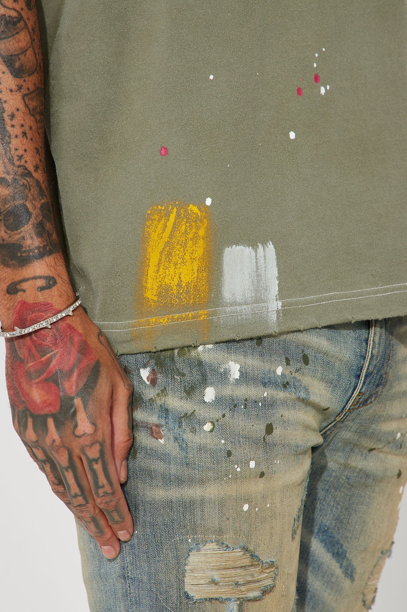 GOAT Paint Splatter Oversized Short Sleeve Tee - Olive