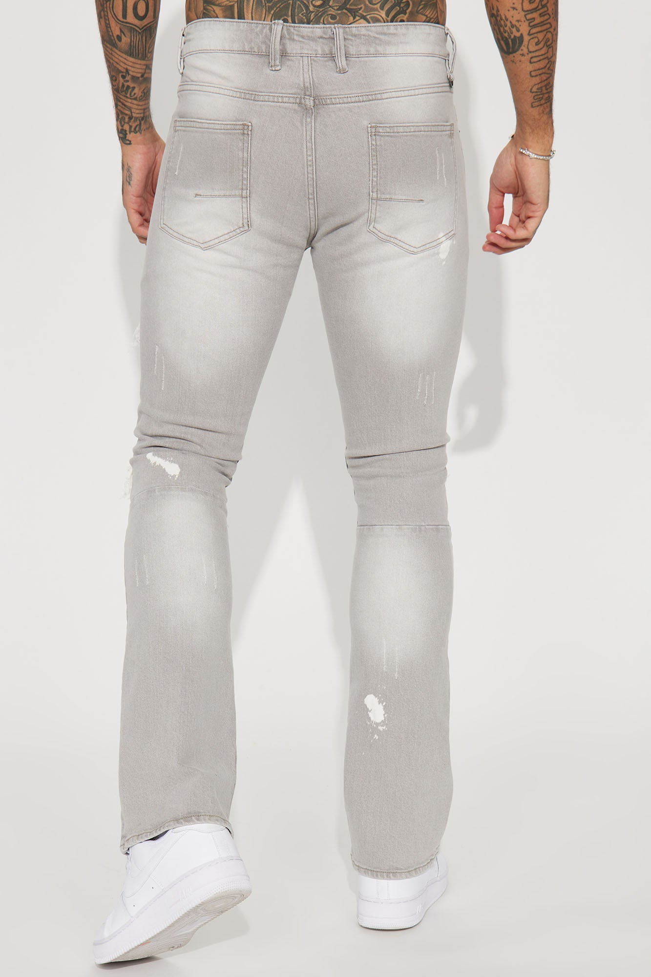 Ripped Stacked Skinny Flare Jeans - Grey