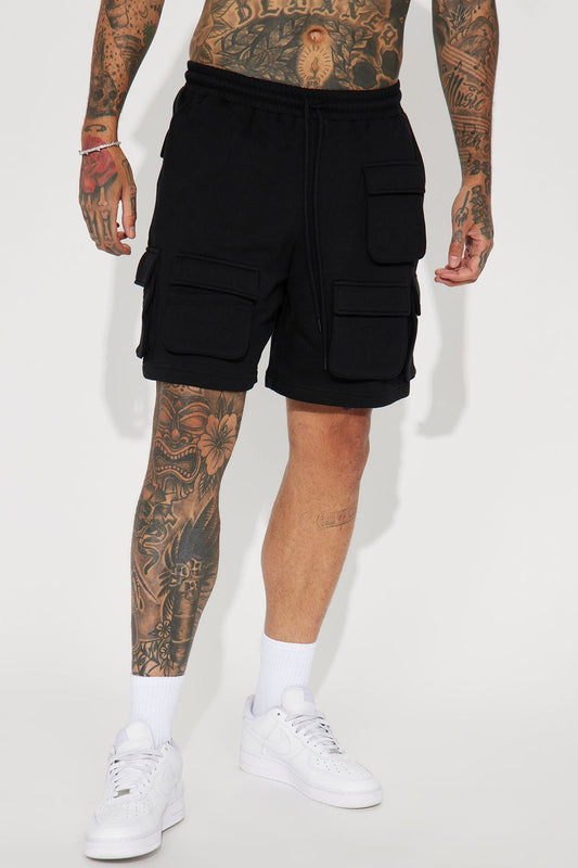 Different Levels Relaxed Cargo Shorts - Black