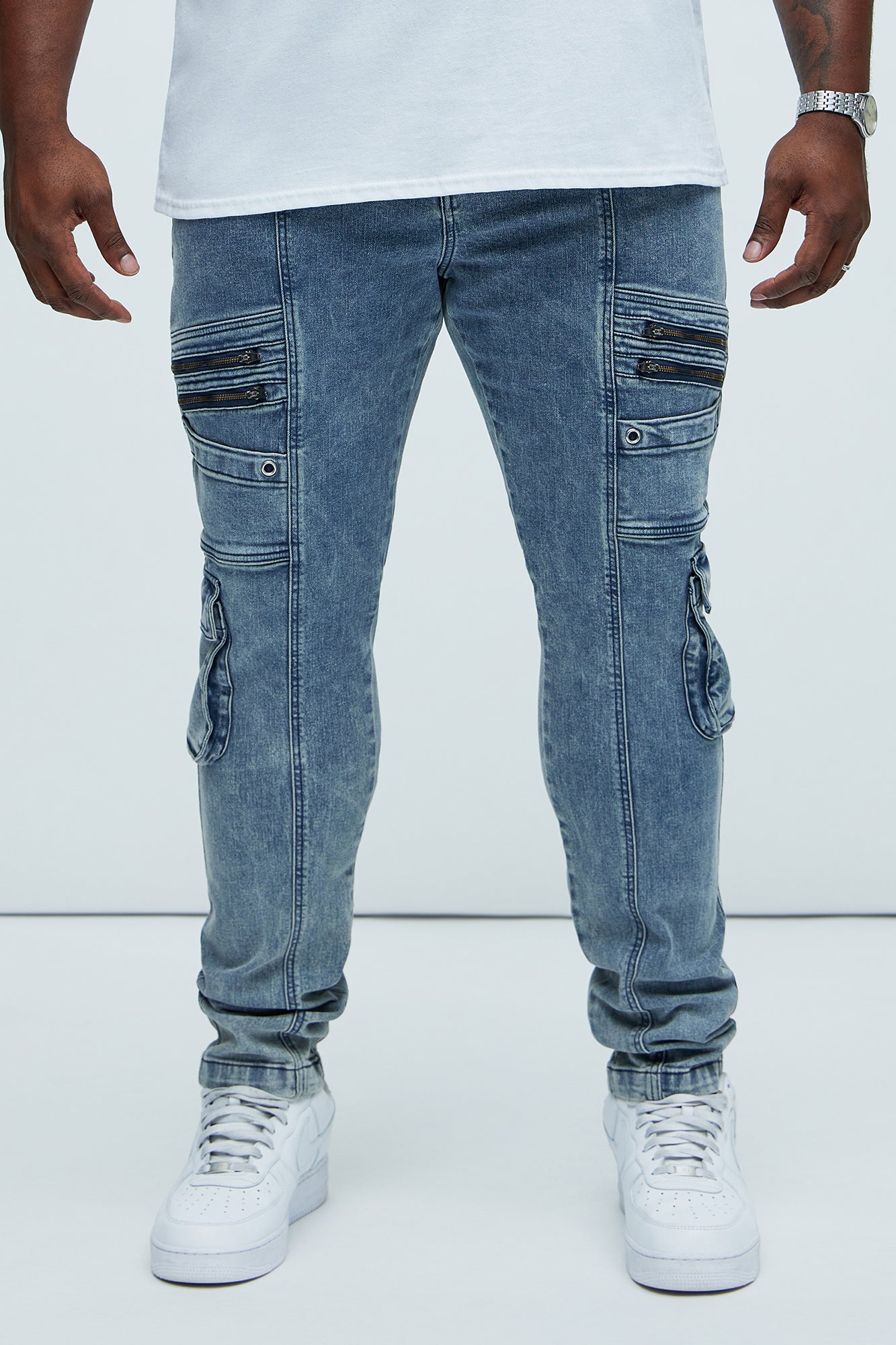 Johnny Vintage Skinny Cargo Jeans - Vintage Blue Wash
