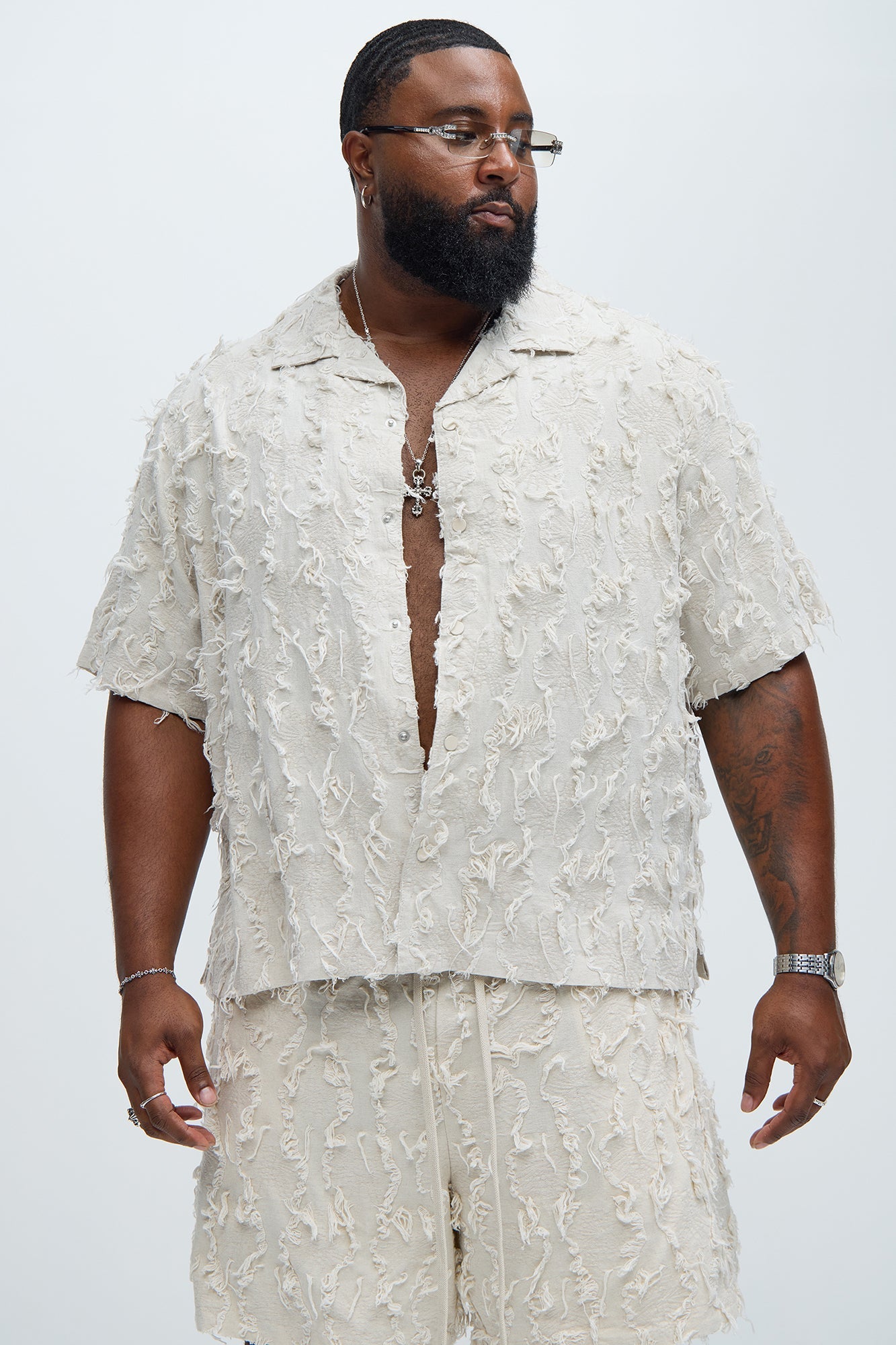 Frayed Jacquard Linen Shirt - Off White