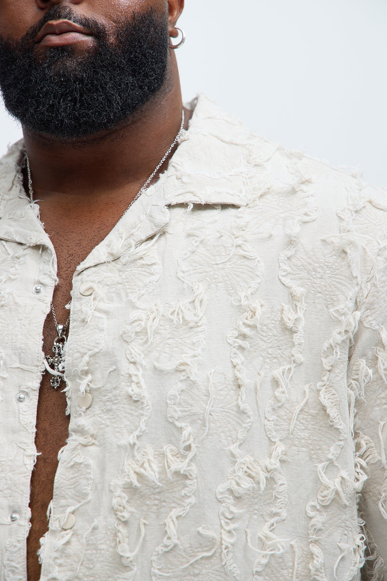 Frayed Jacquard Linen Shirt - Off White