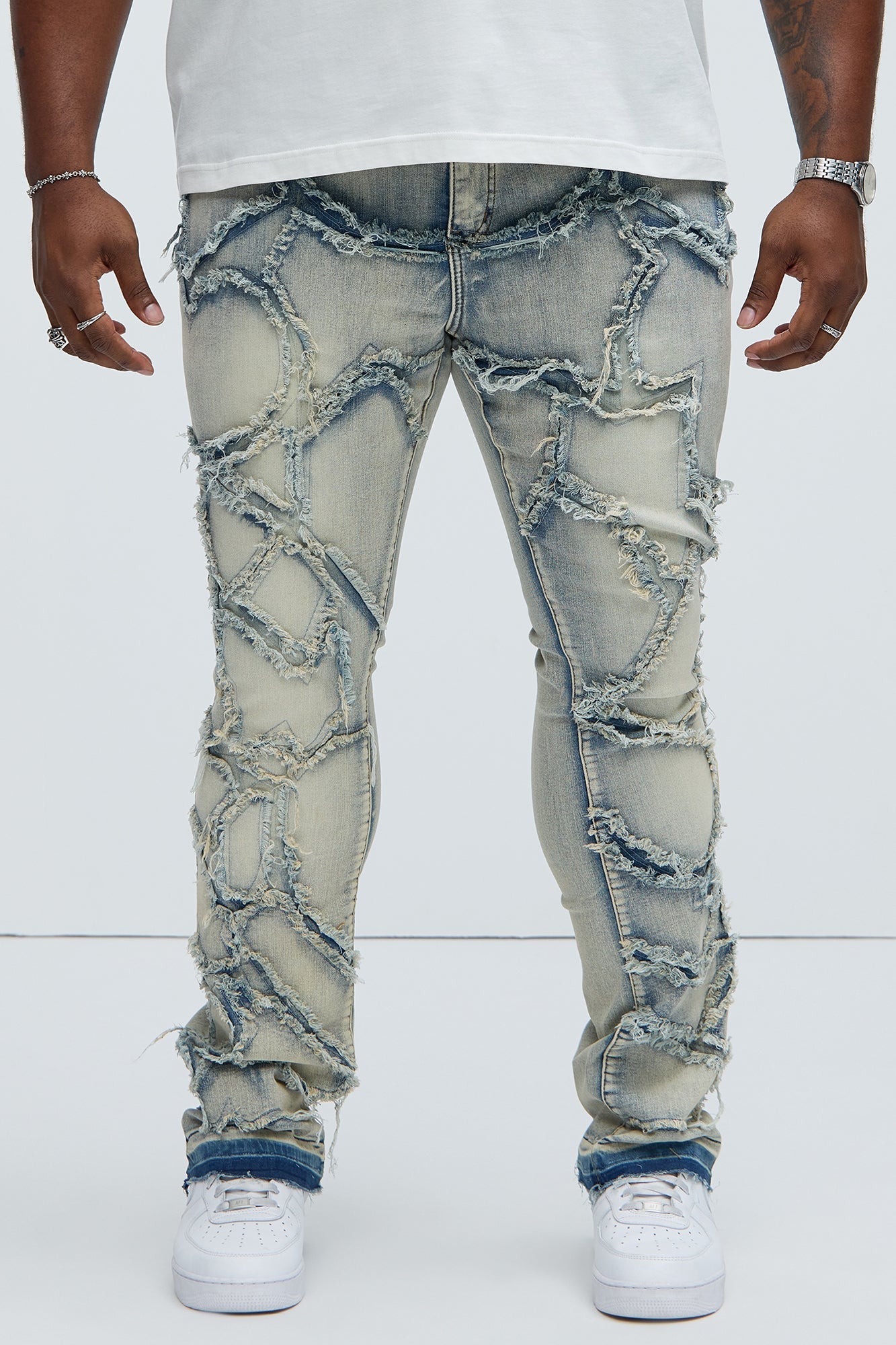 Fray All Ways Stacked Skinny Flare Jeans - Light Blue