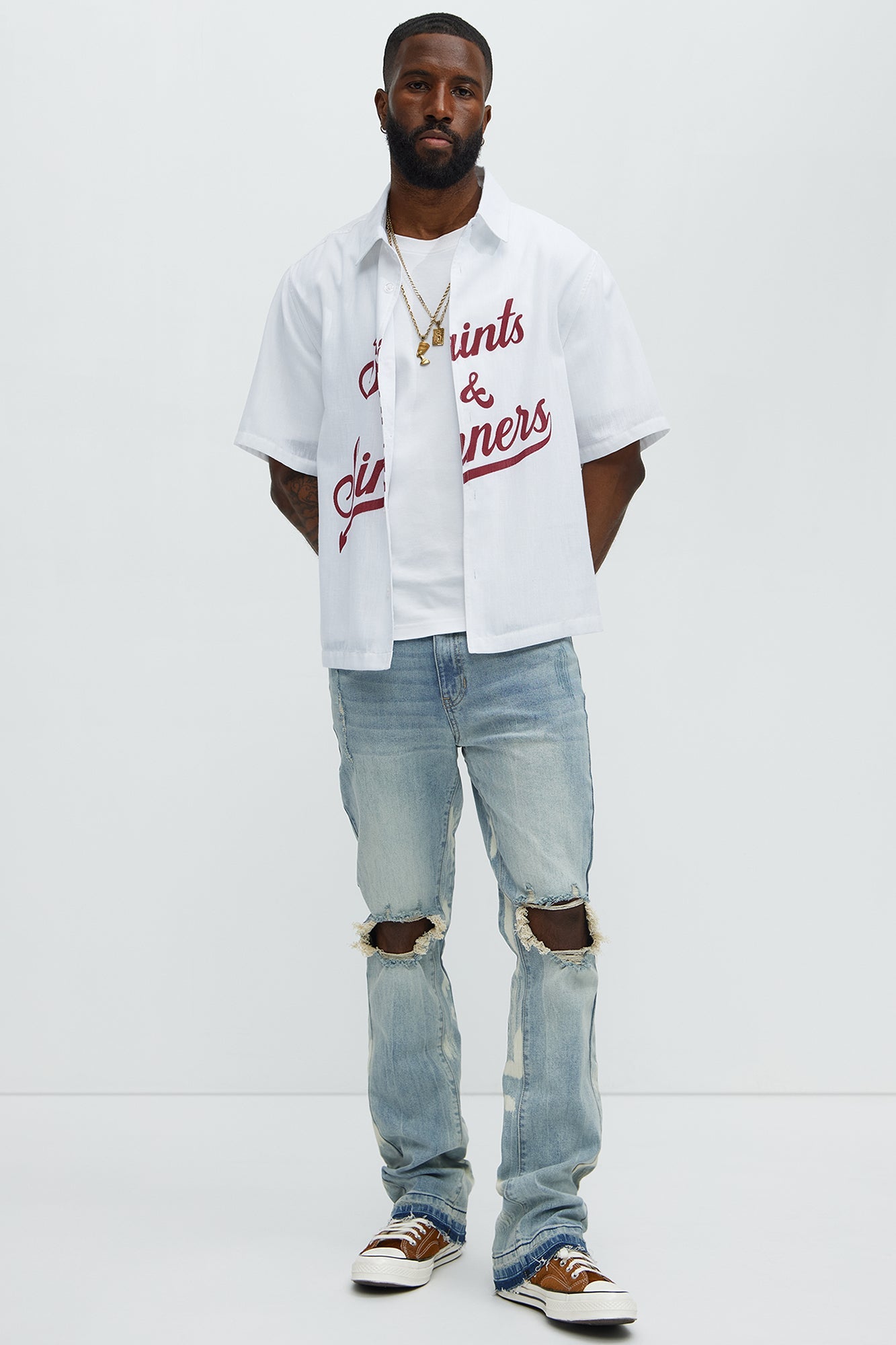 Apex Splotter Ripped Stacked Skinny Flare Jeans - Light Blue Wash