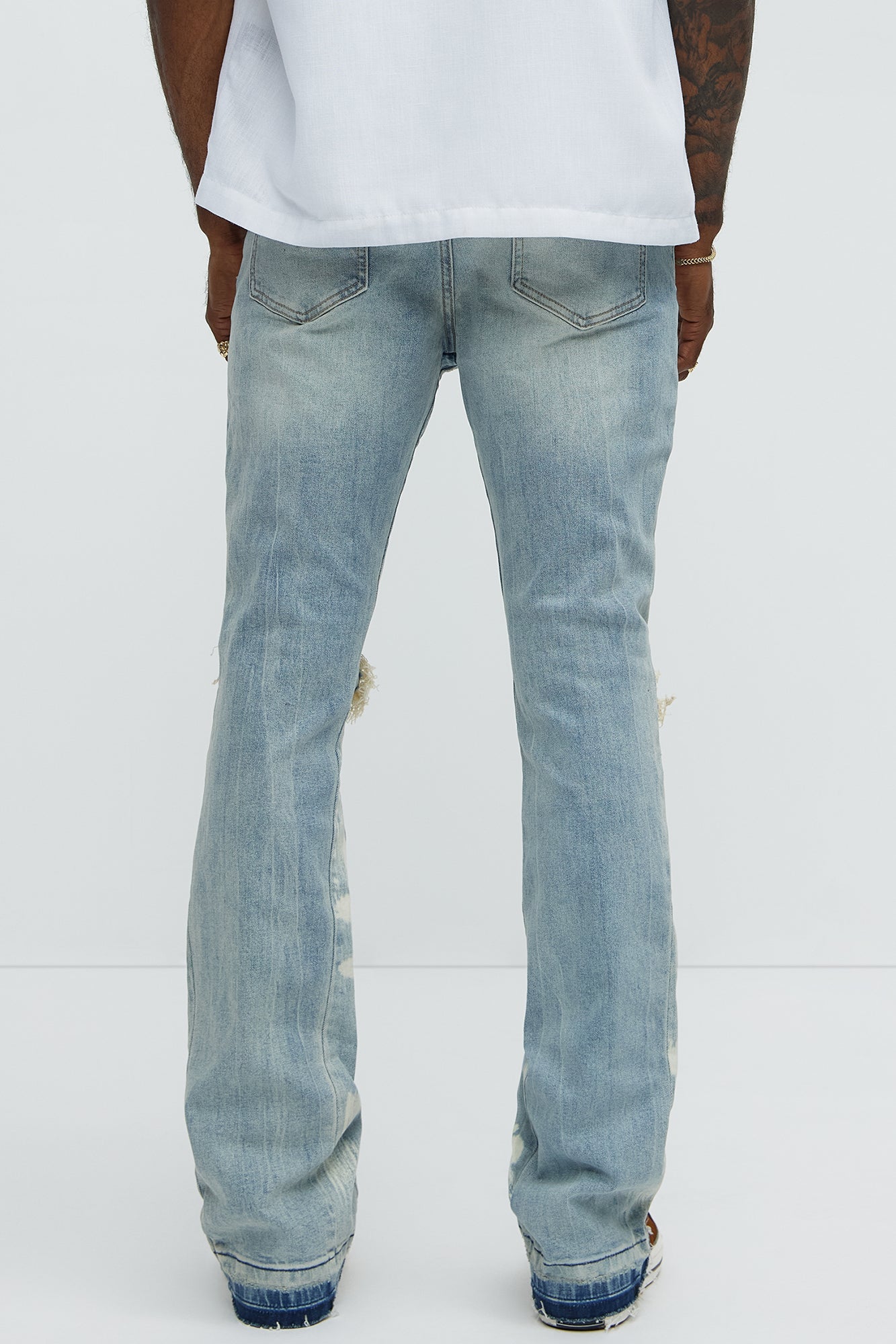 Apex Splotter Ripped Stacked Skinny Flare Jeans - Light Blue Wash