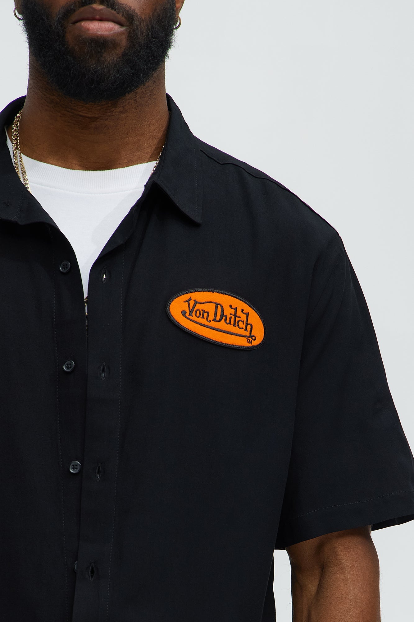 Von Dutch Front And Back Graphic Short Sleeve Button Up Shirt - Black