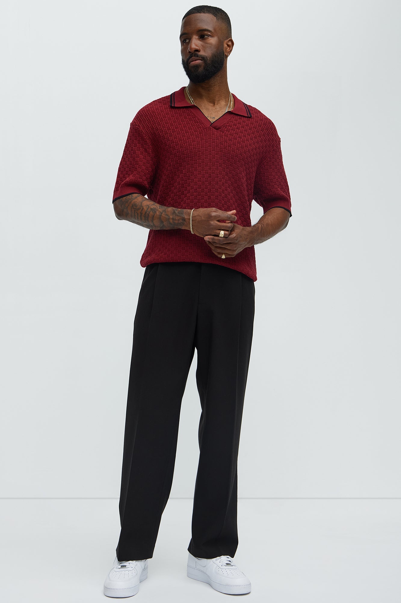 Mario Knitted Johnny Collar Polo - Red