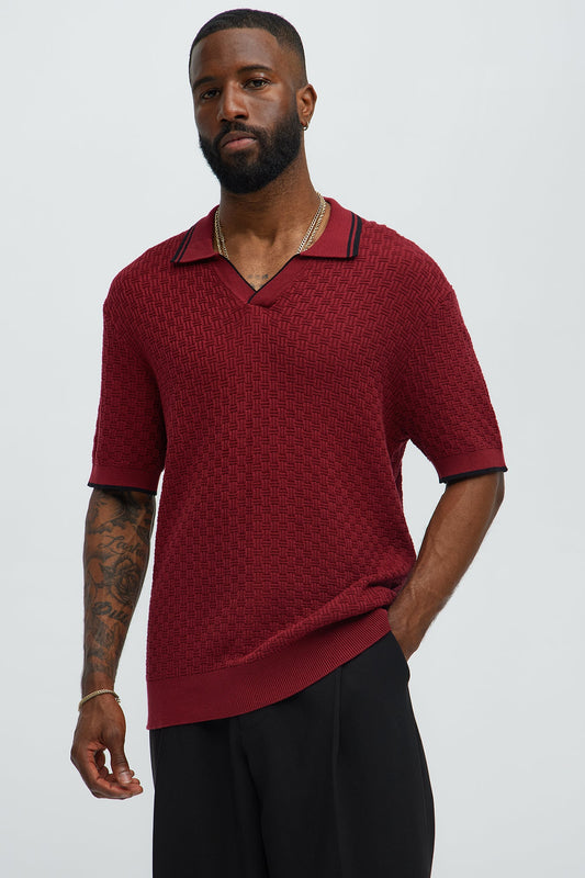Mario Knitted Johnny Collar Polo - Red