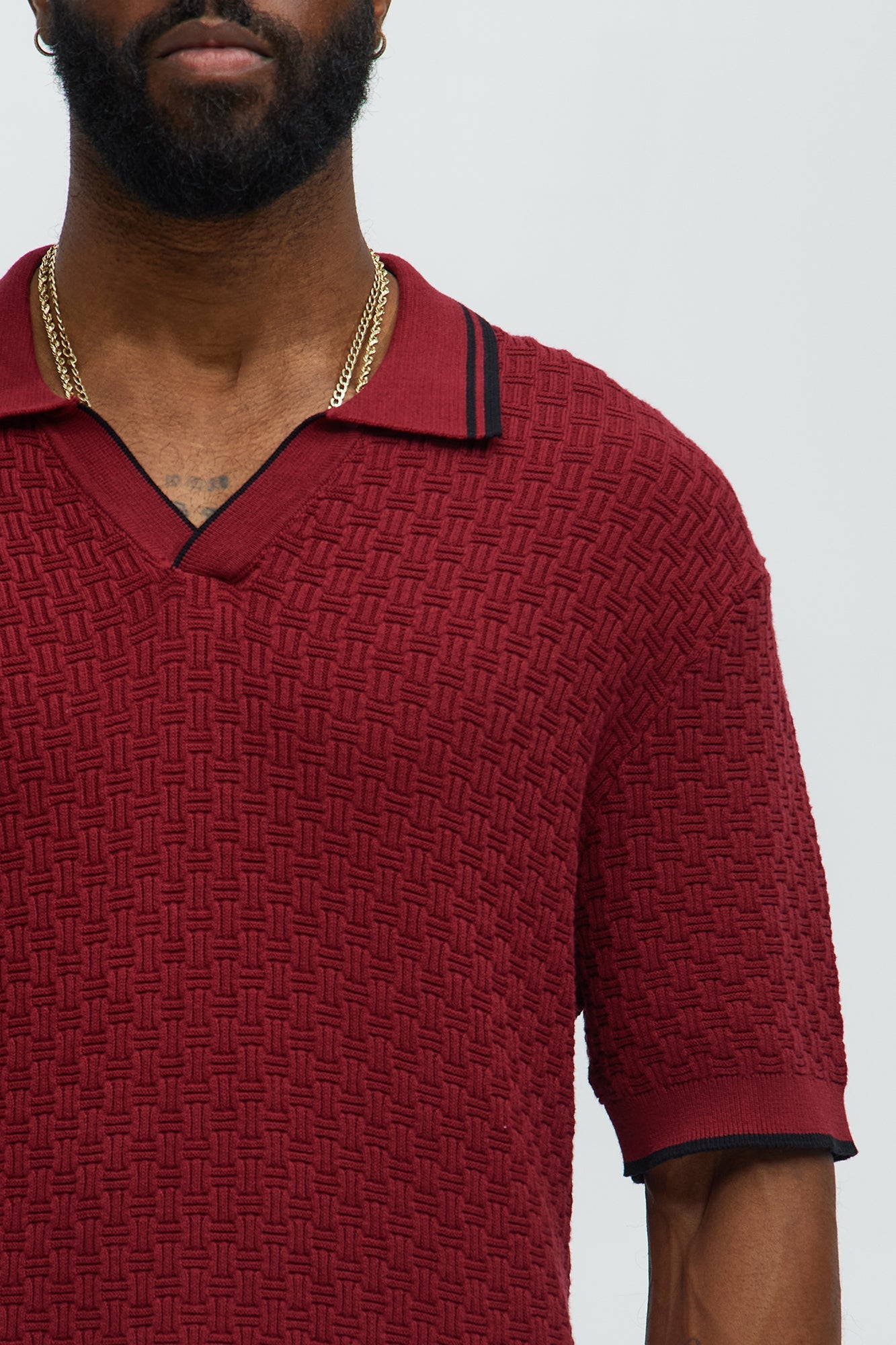 Mario Knitted Johnny Collar Polo - Red