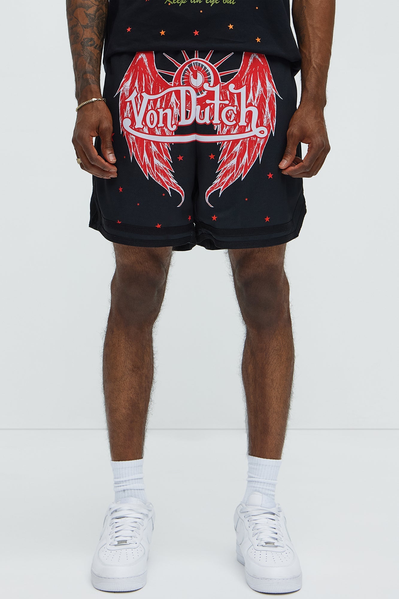 Von Dutch Eyeball Relaxed Drawstring Shorts - Black