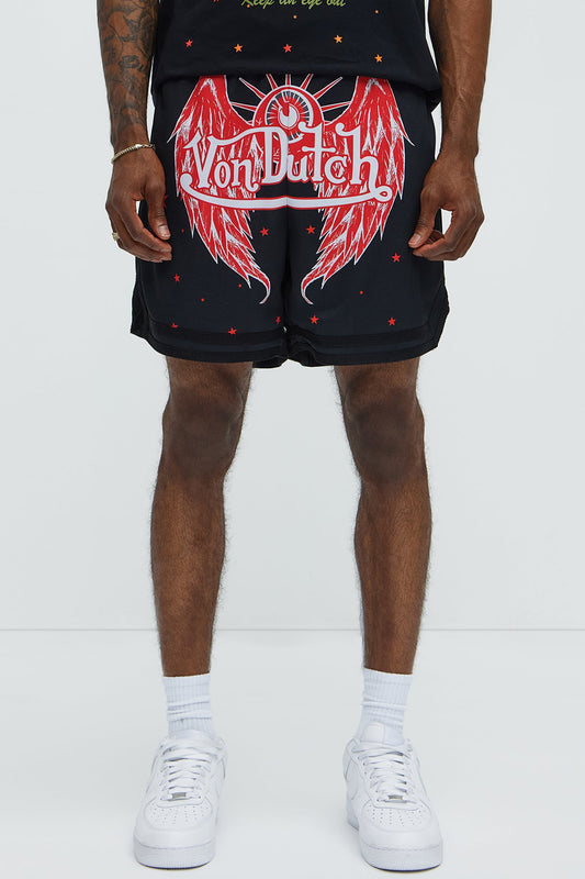 Von Dutch Eyeball Relaxed Drawstring Shorts - Black