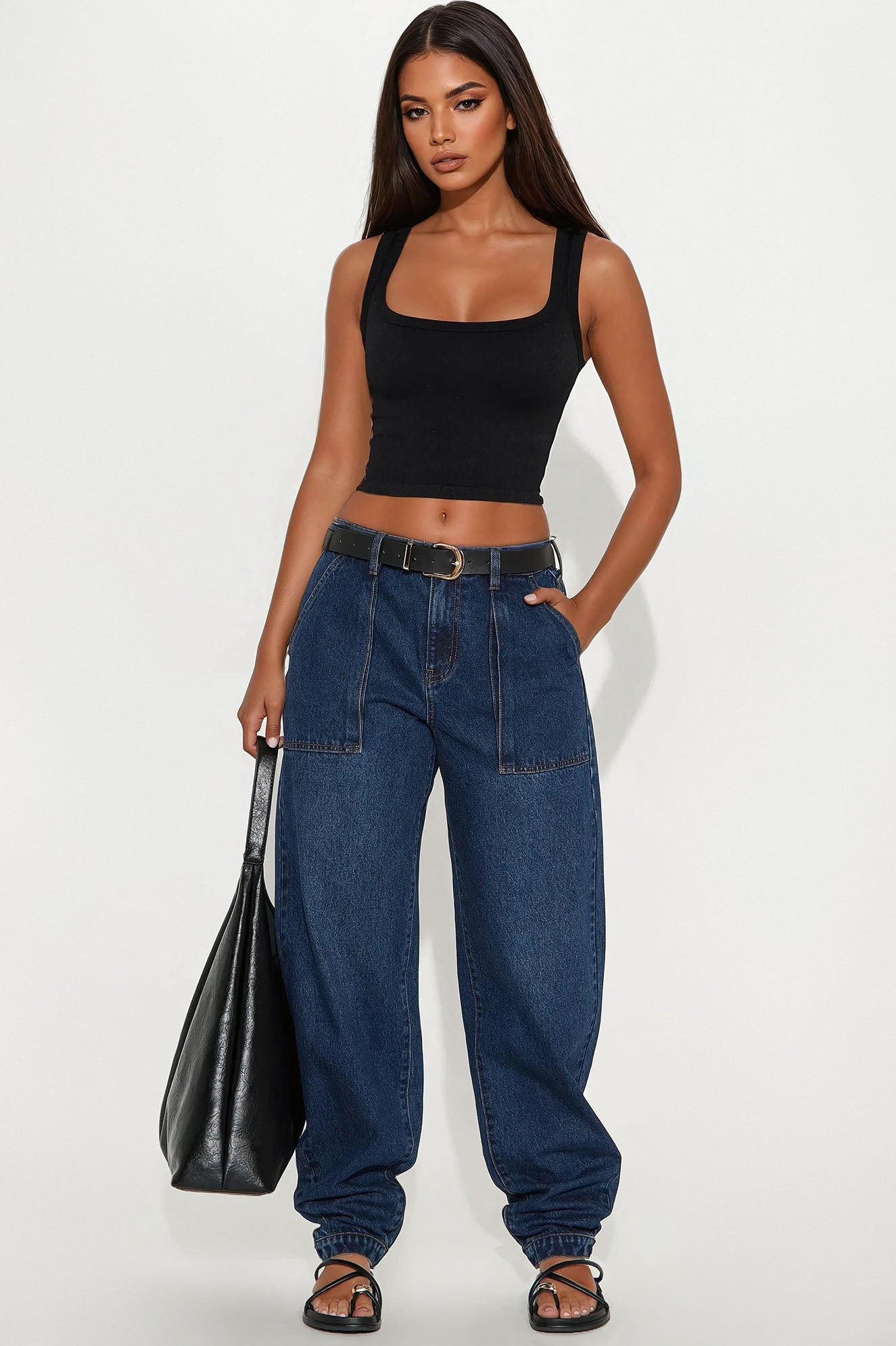 On The Way Stacked Barrel Leg Jeans - Dark Wash