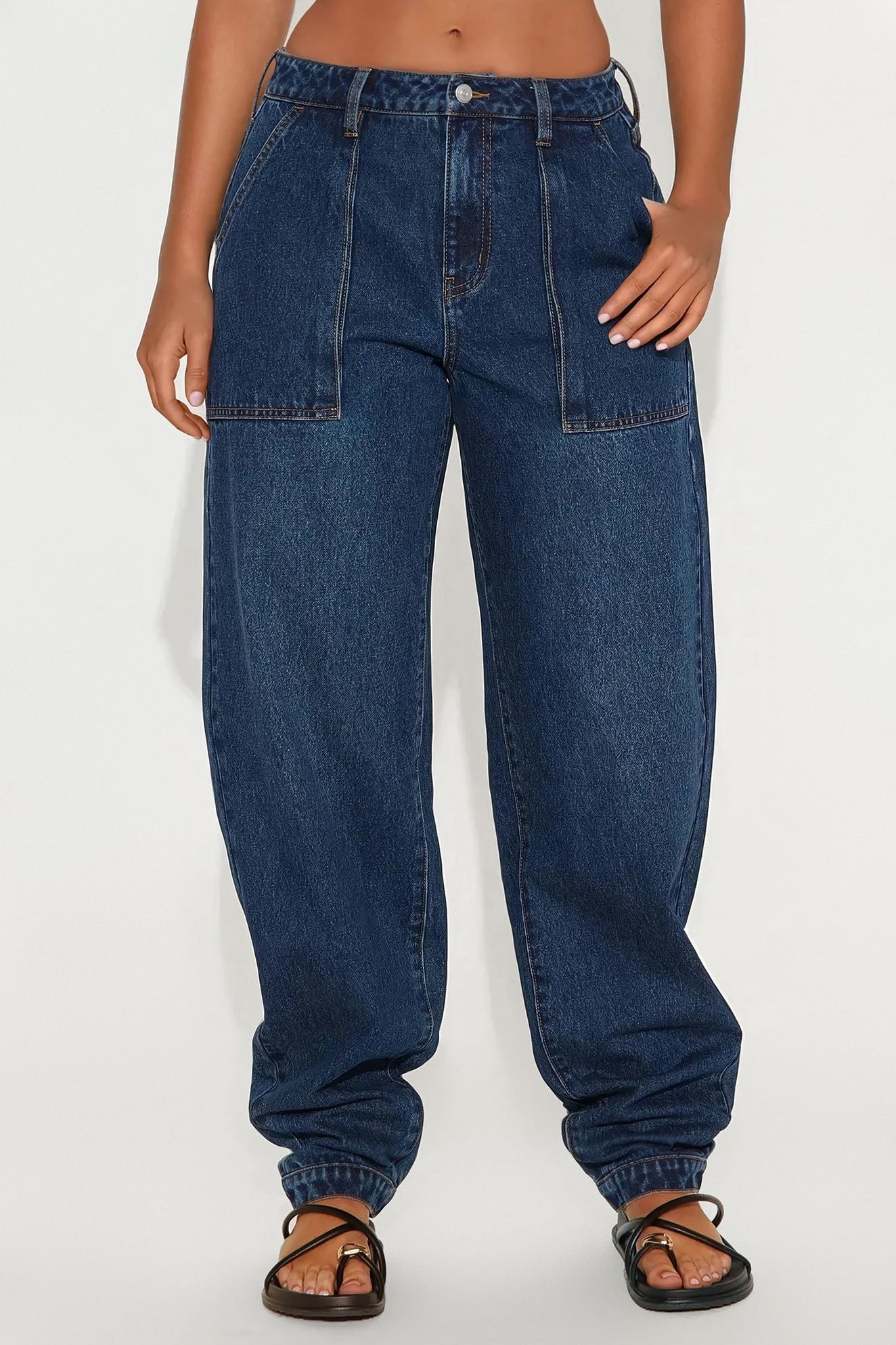 On The Way Stacked Barrel Leg Jeans - Dark Wash