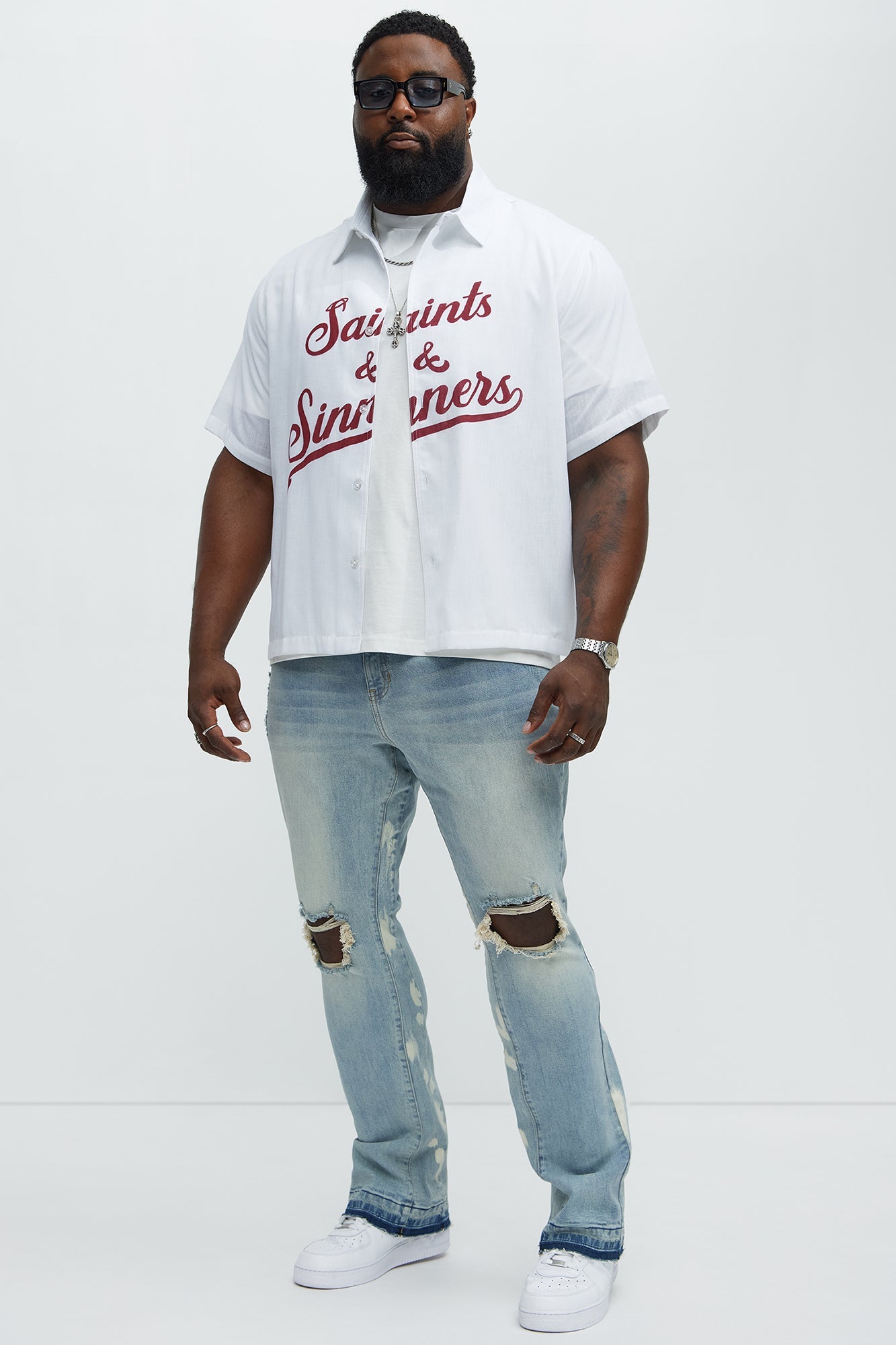 Apex Splotter Ripped Stacked Skinny Flare Jeans - Light Blue Wash