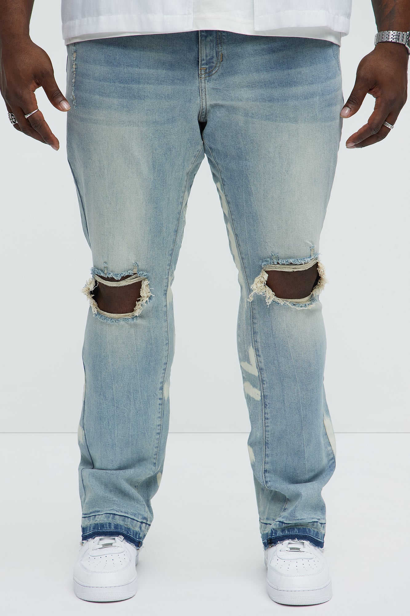 Apex Splotter Ripped Stacked Skinny Flare Jeans - Light Blue Wash