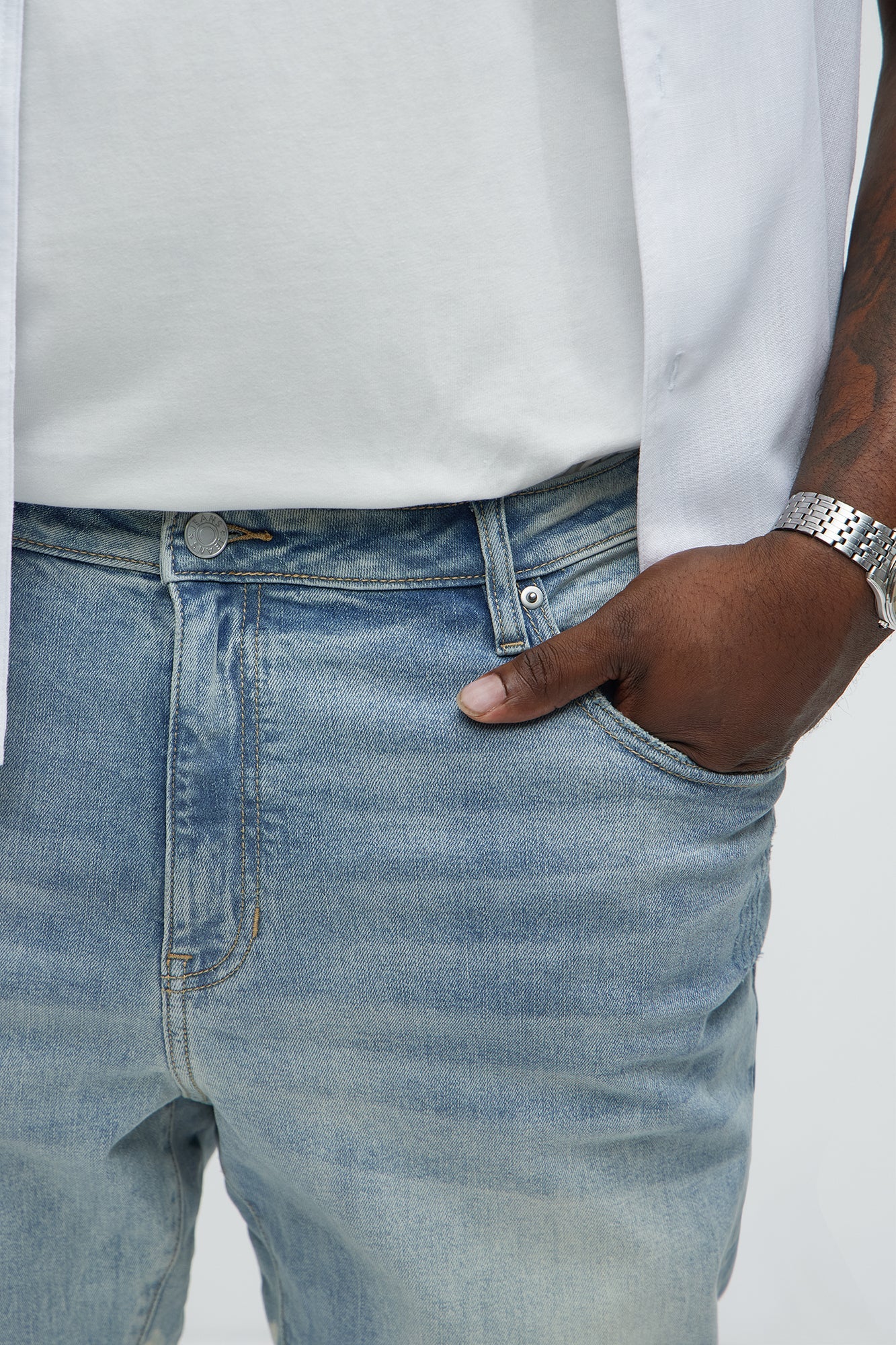 Apex Splotter Ripped Stacked Skinny Flare Jeans - Light Blue Wash