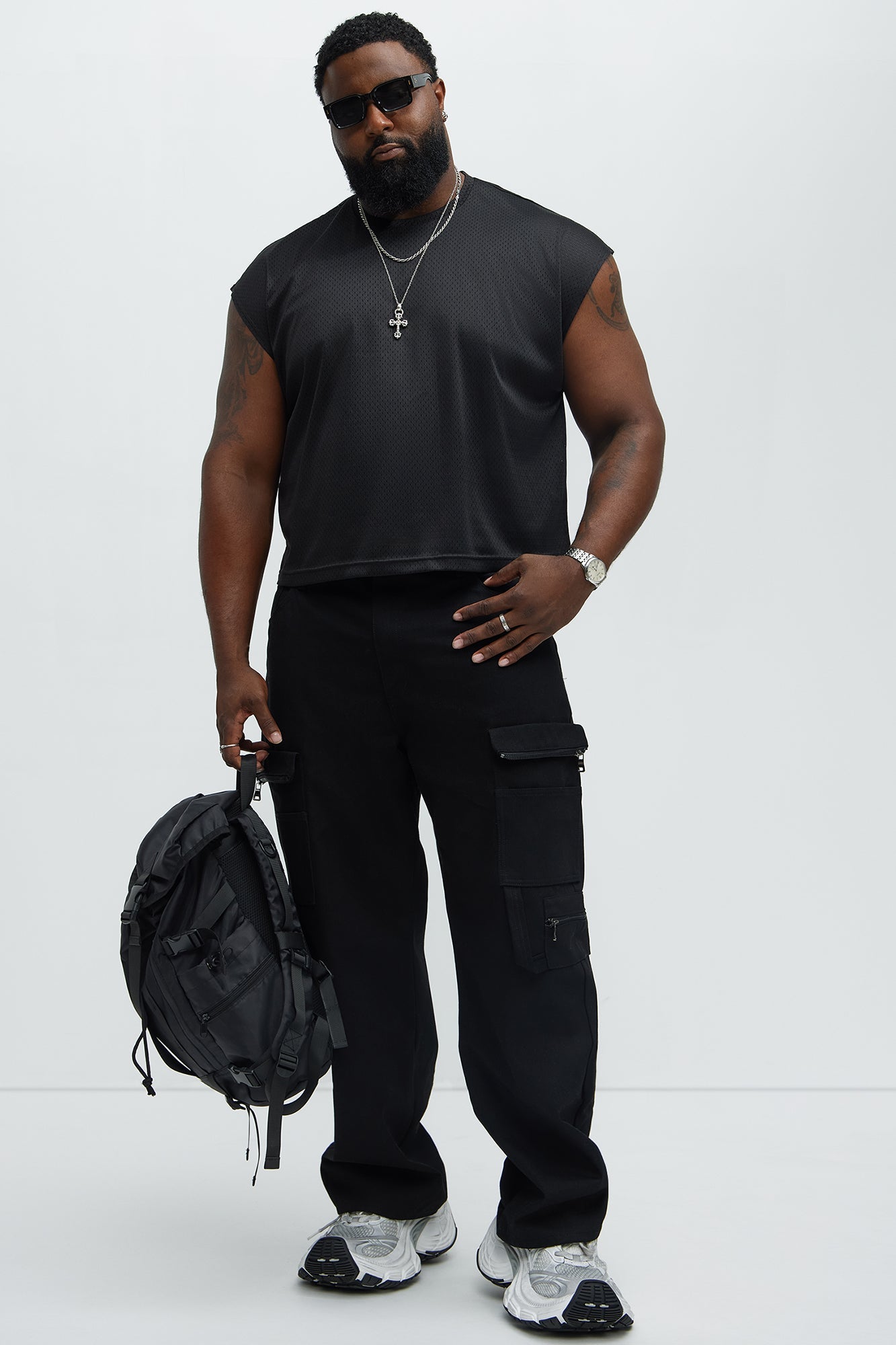 Boxy Mesh Sleeveless Muscle Tee - Black