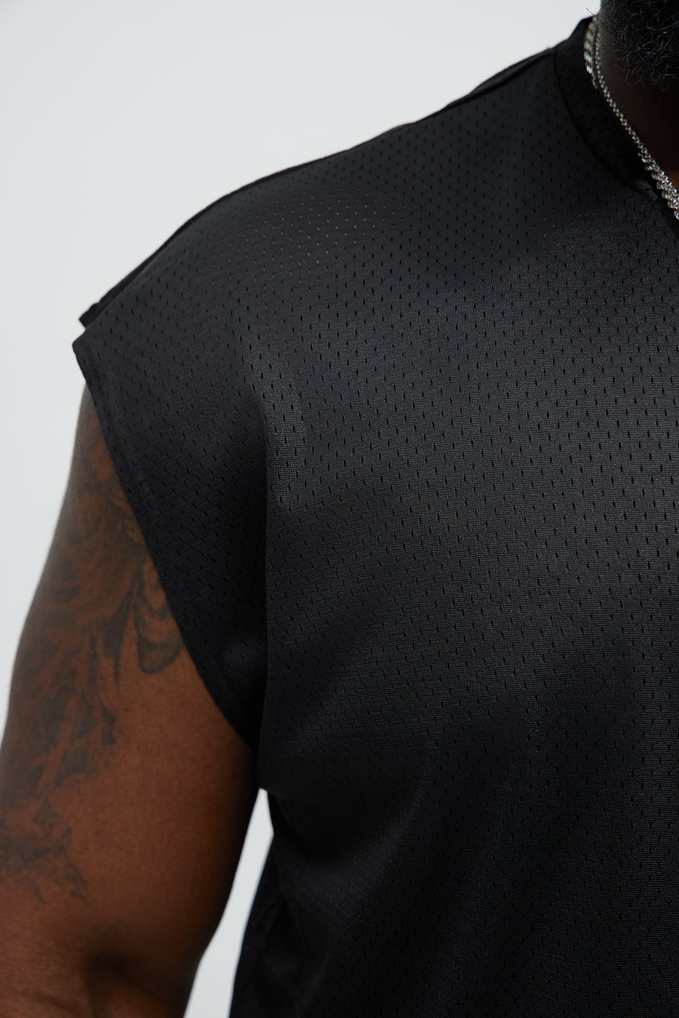 Boxy Mesh Sleeveless Muscle Tee - Black