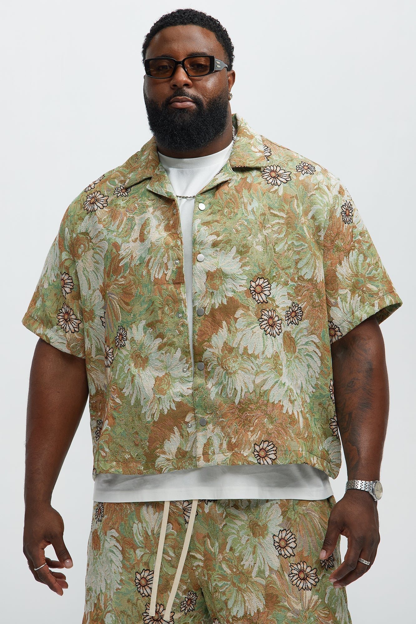 Judas Tapestry Cuban Collar Shirt - Green/combo
