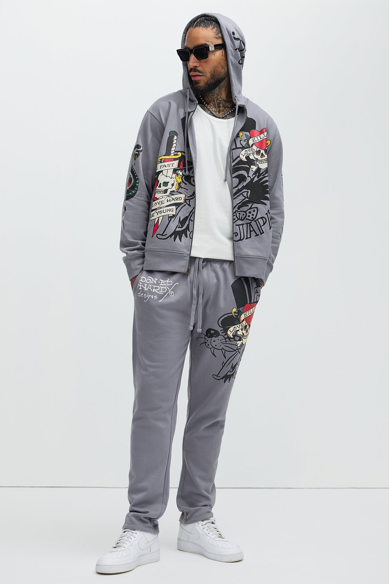 Ed Hardy Love Kills Zip Up Hoodie - Grey