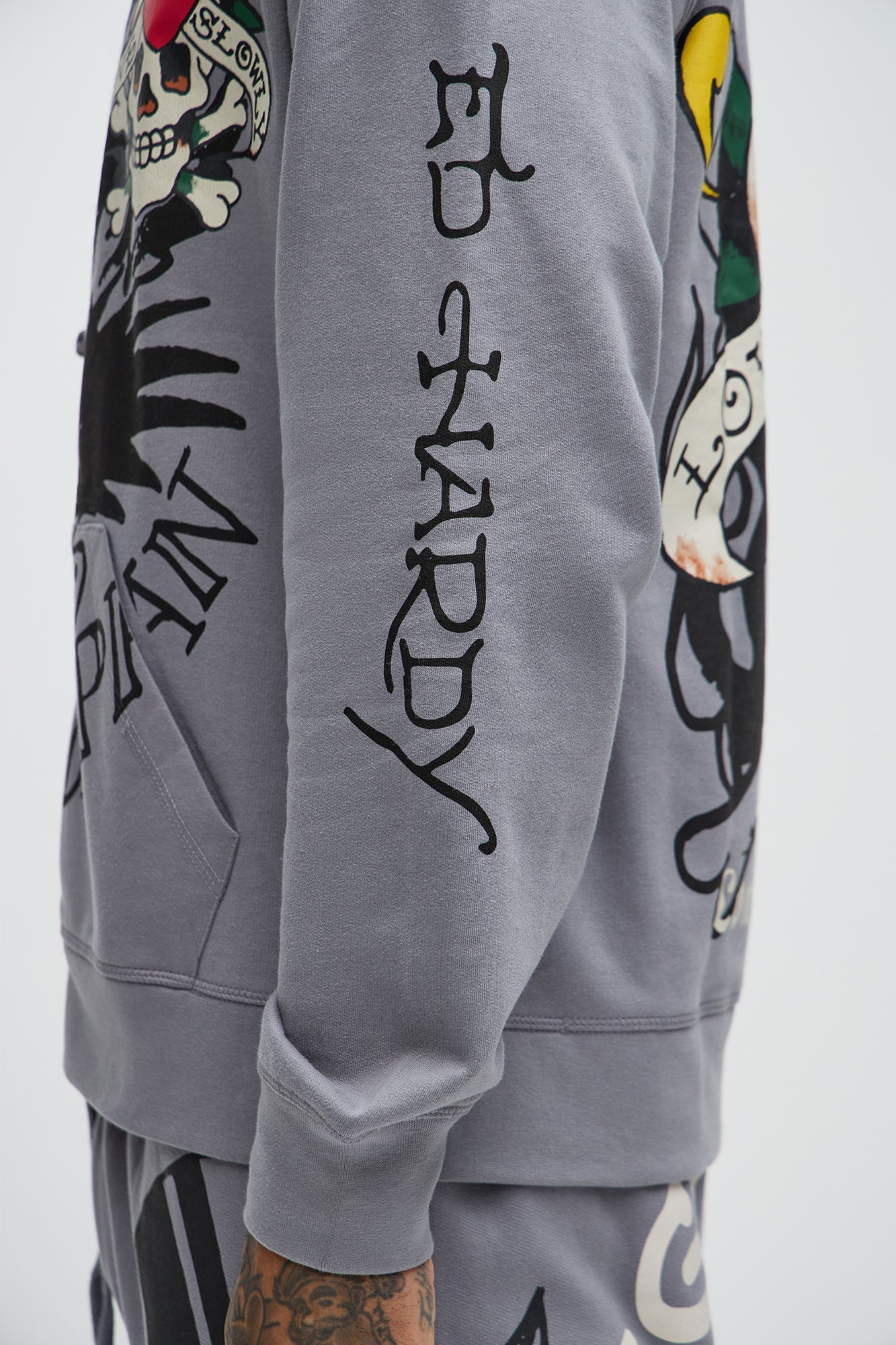 Ed Hardy Love Kills Zip Up Hoodie - Grey