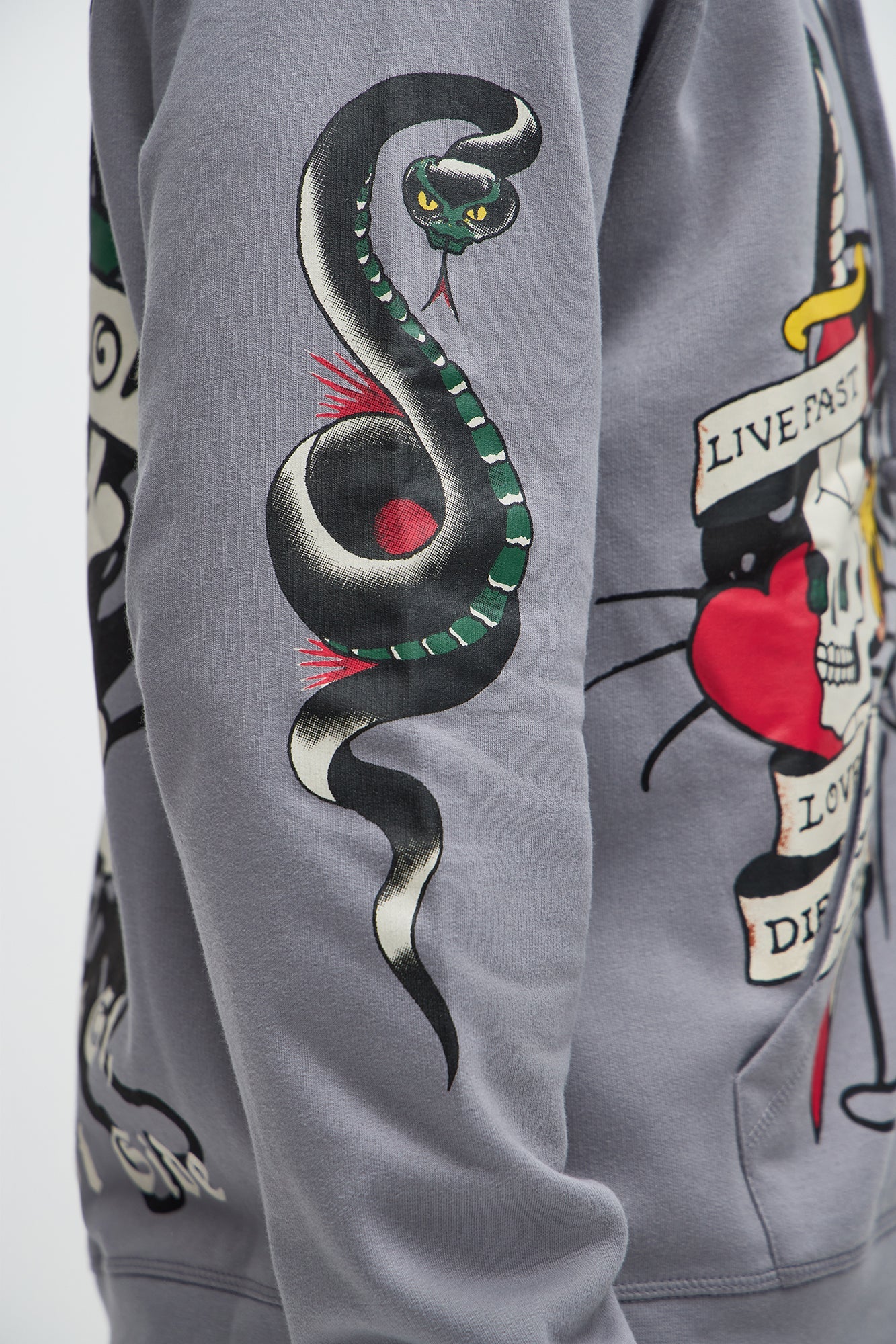 Ed Hardy Love Kills Zip Up Hoodie - Grey