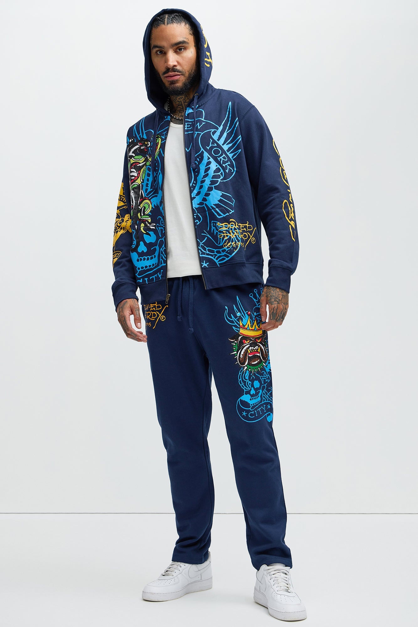 Ed Hardy Panther Bulldog Zip Up Hoodie - Navy