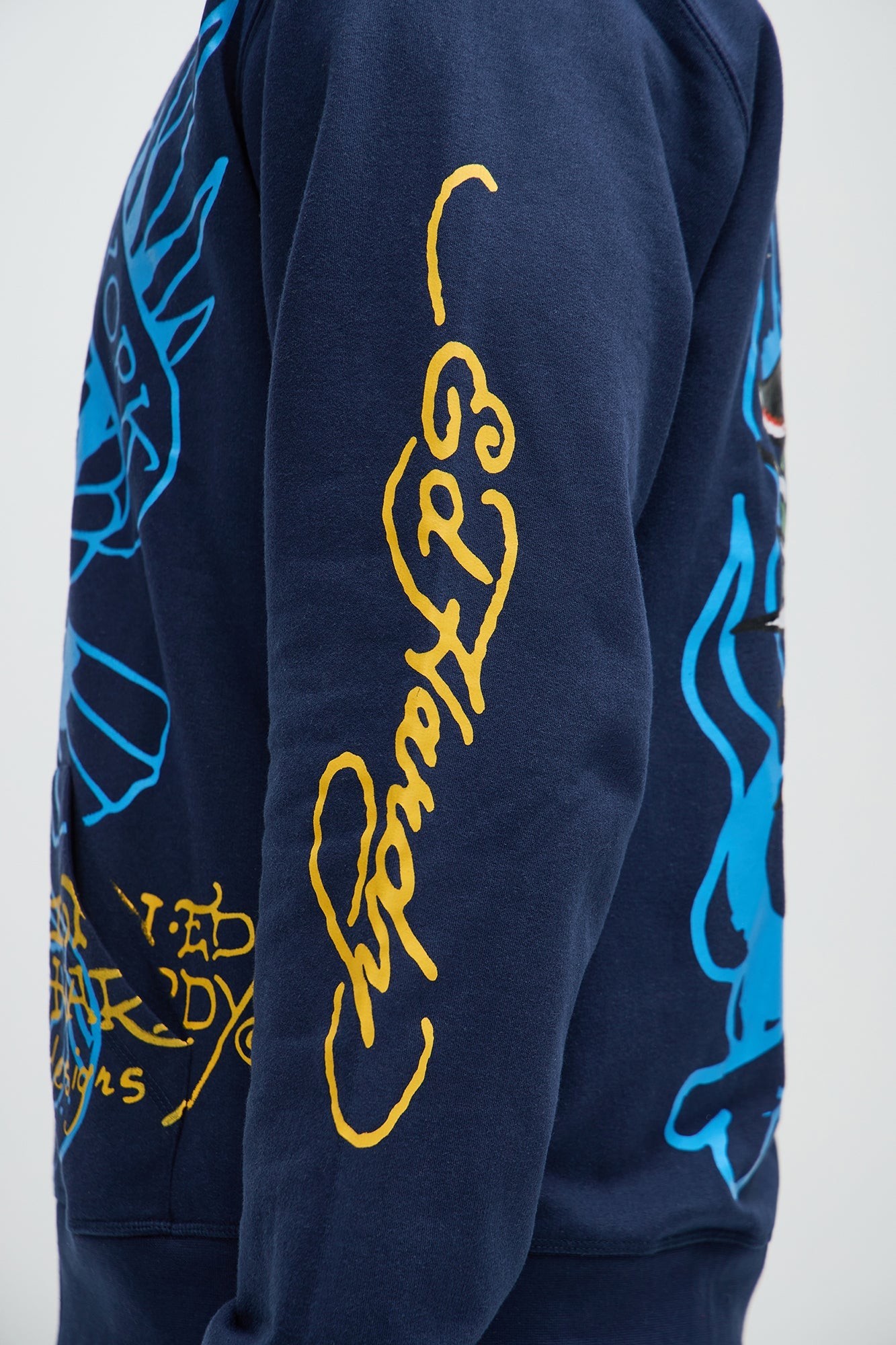Ed Hardy Panther Bulldog Zip Up Hoodie - Navy