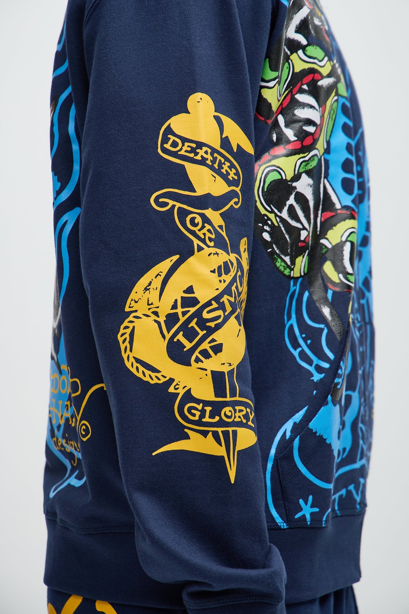 Ed Hardy Panther Bulldog Zip Up Hoodie - Navy