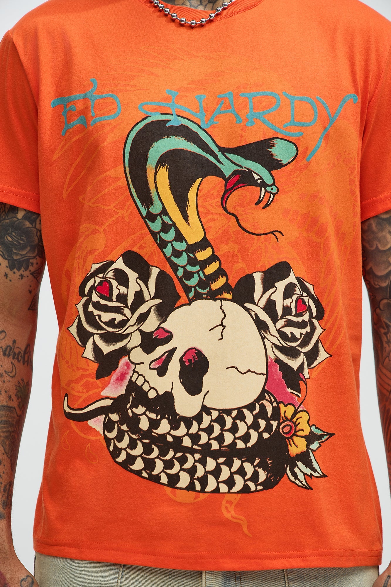 Ed Hardy Rose Cobra Short Sleeve Tee - Orange