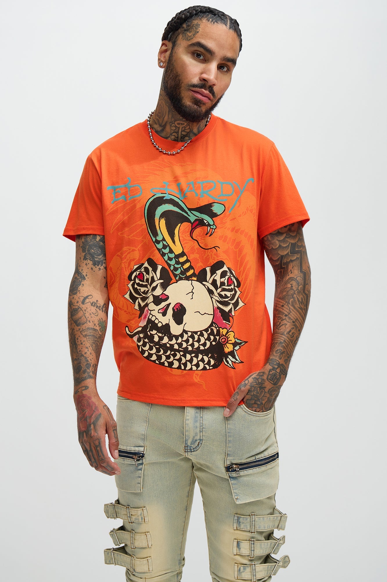Ed Hardy Rose Cobra Short Sleeve Tee - Orange