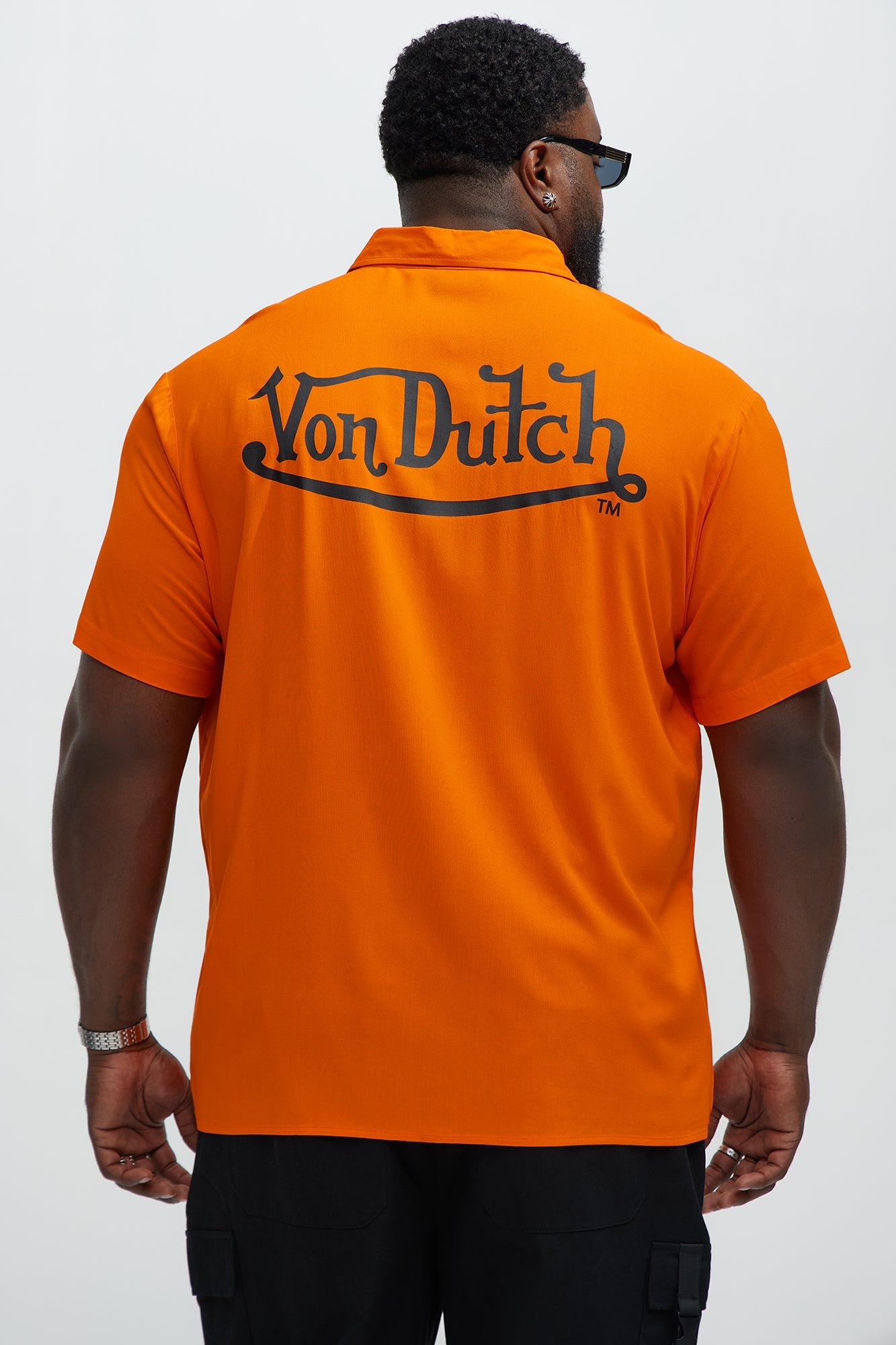 Von Dutch Front And Back Graphic Short Sleeve Button Up Shirt - Orange