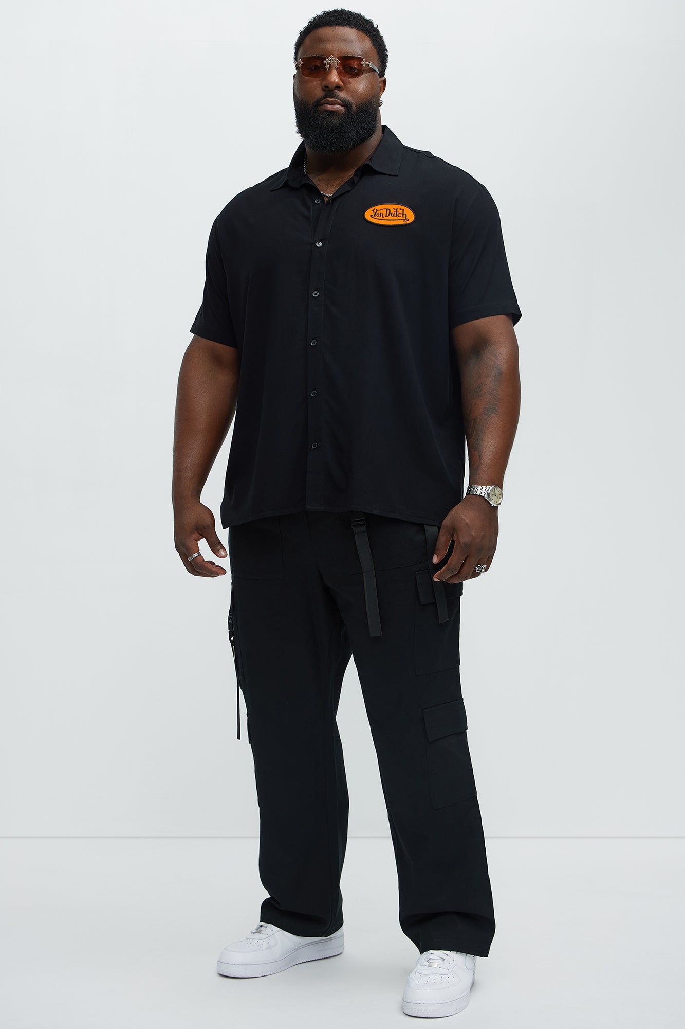 Von Dutch Front And Back Graphic Short Sleeve Button Up Shirt - Black