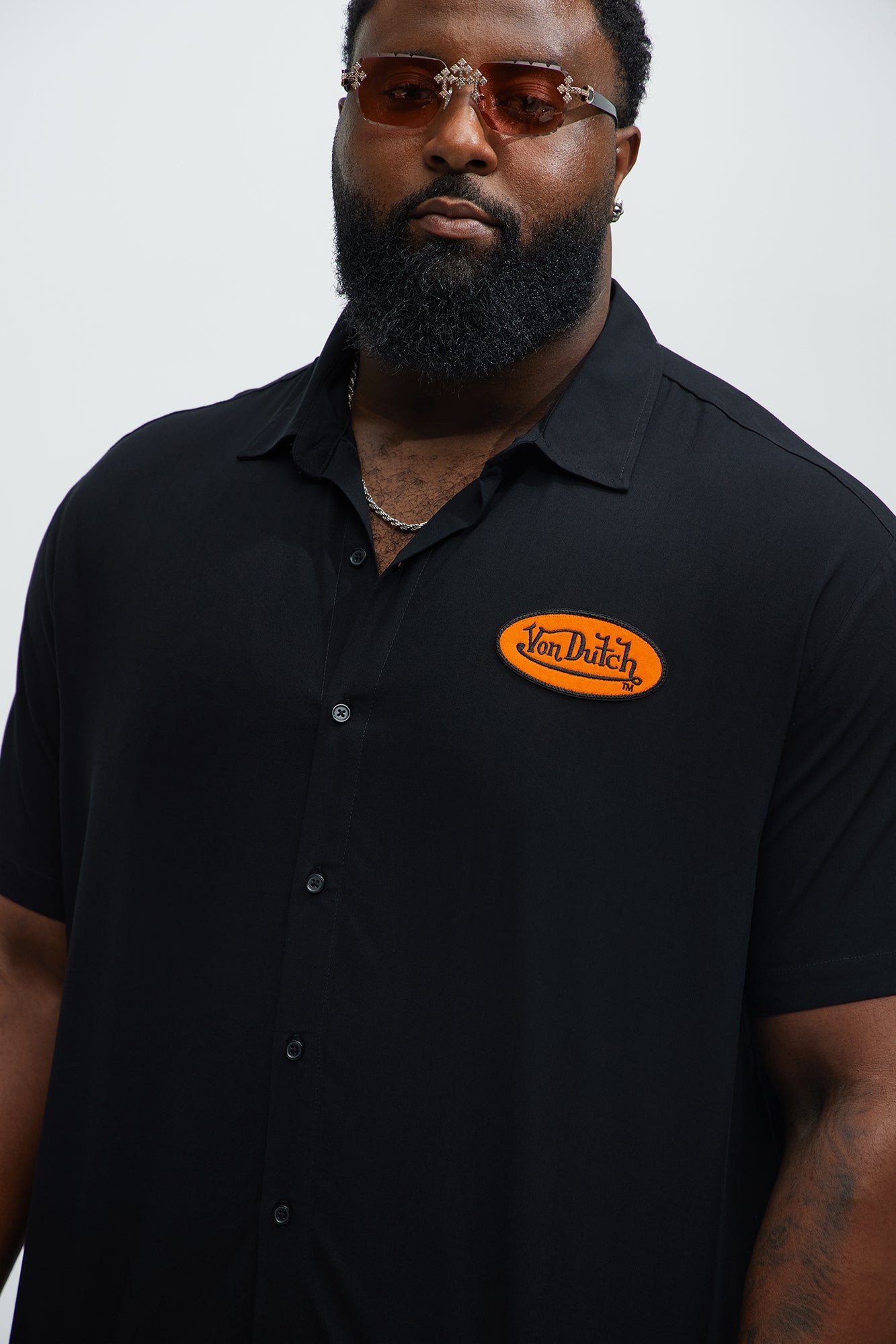 Von Dutch Front And Back Graphic Short Sleeve Button Up Shirt - Black