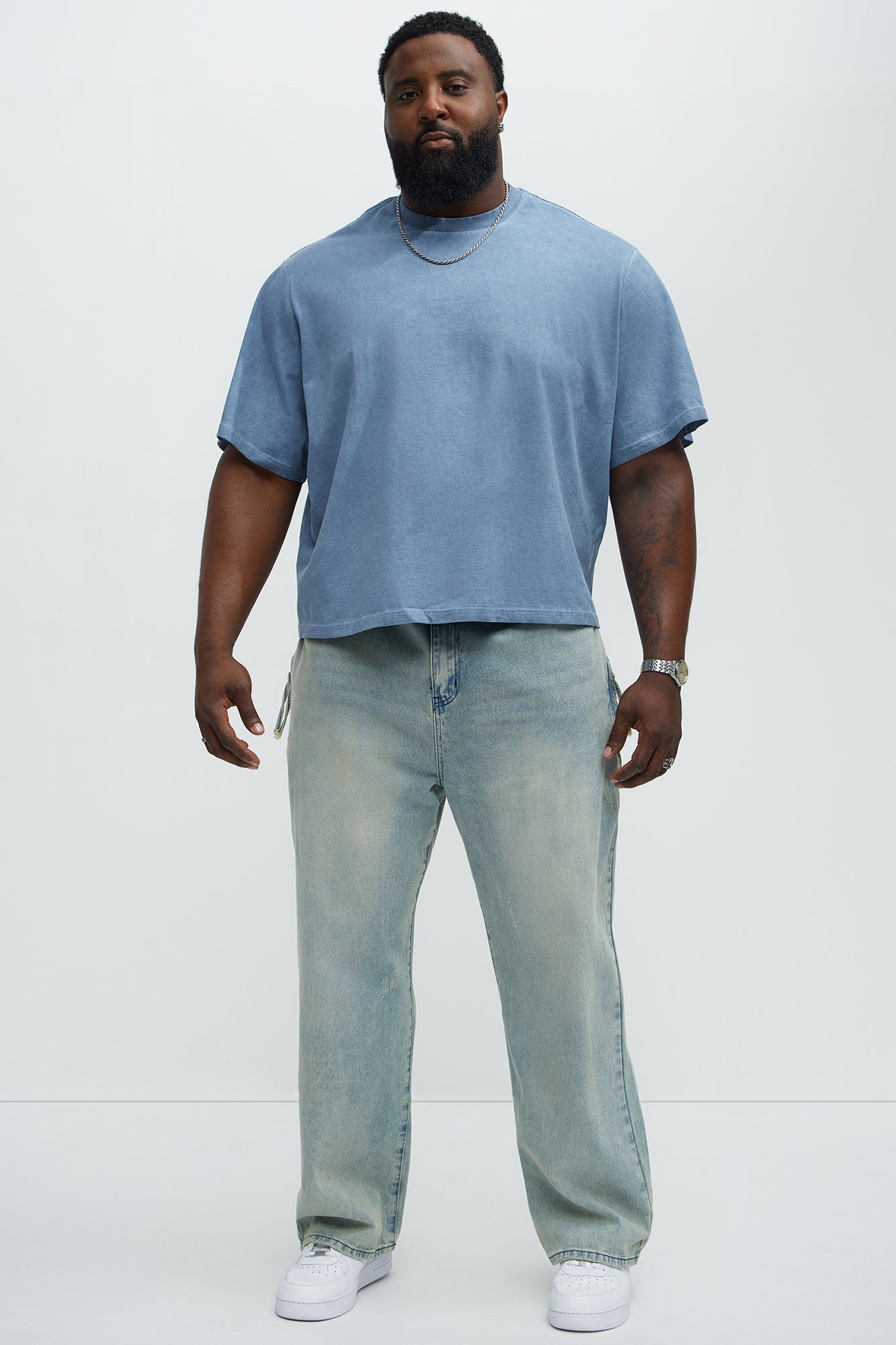 Tinted Wash Boxy Cropped Heavyweight Short Sleeve Tee - Blue