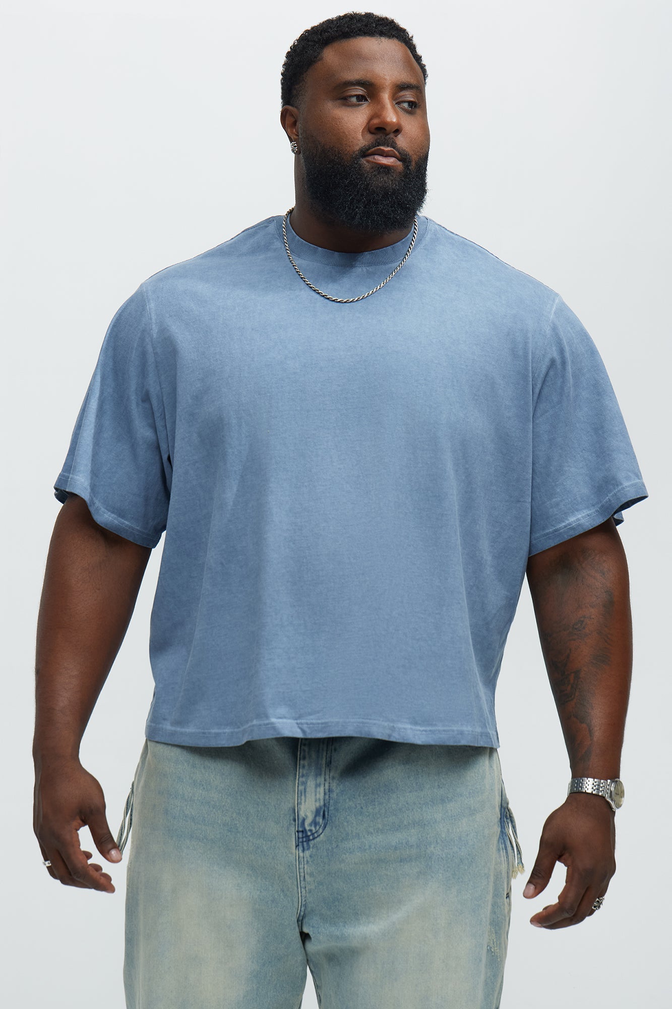 Tinted Wash Boxy Cropped Heavyweight Short Sleeve Tee - Blue