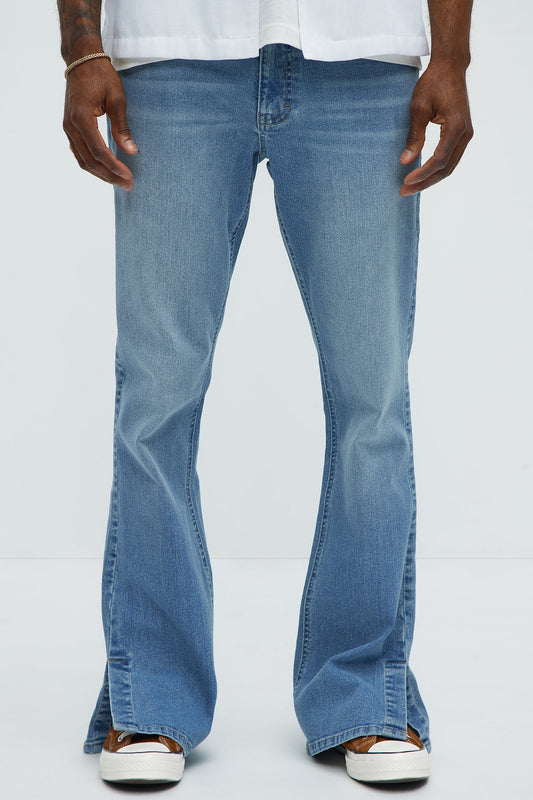 Upstanding Slit Stacked Slim Flare Jeans - Light Blue Wash